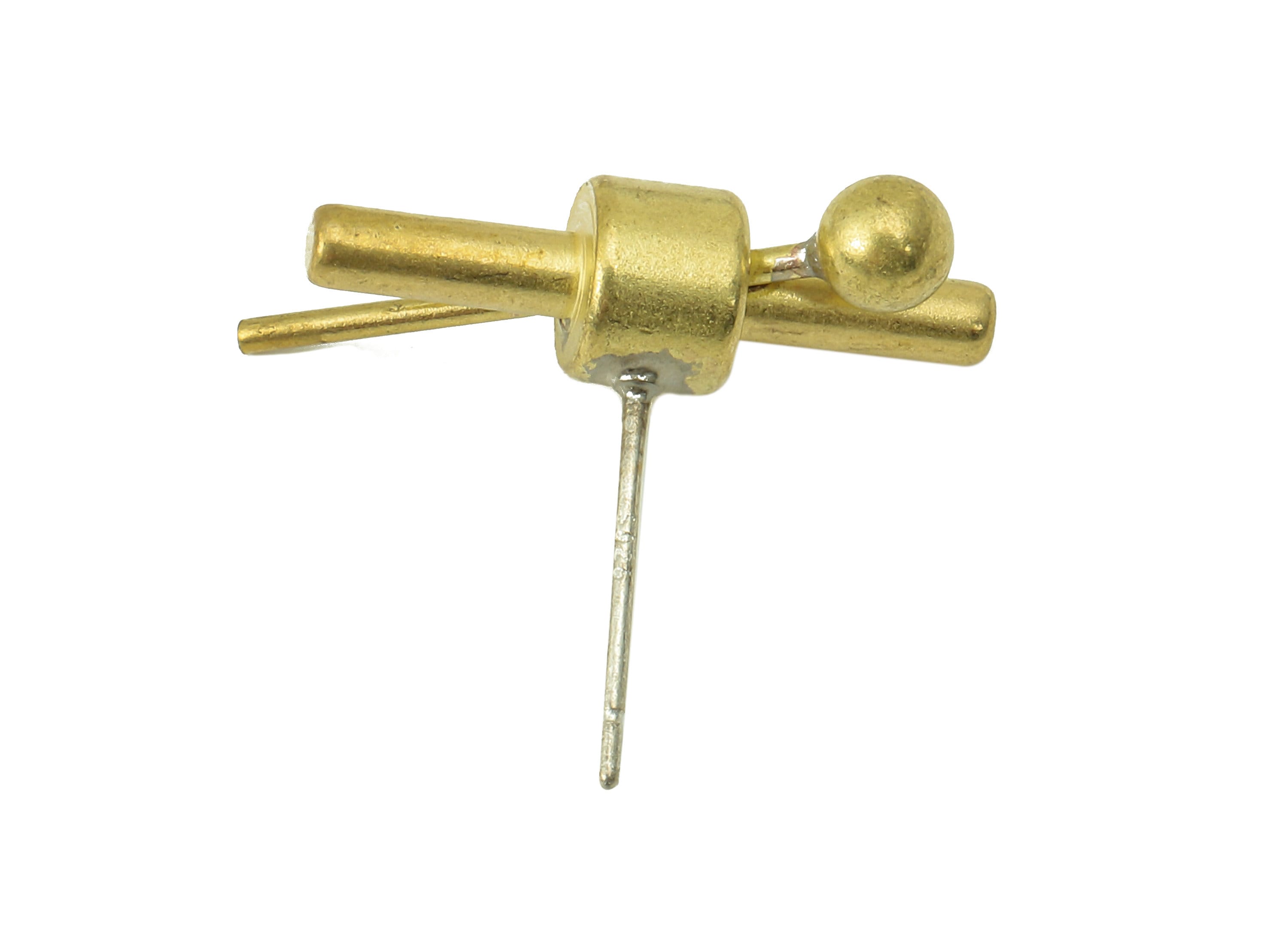 Raw Brass Cross Stud Earring - Brass Mini Ball Earring Post - Earring Post - Jewelry Making Supplies- 21.97x 17.95x 5.91mm - PP8255 - DOMEDBAZAAR