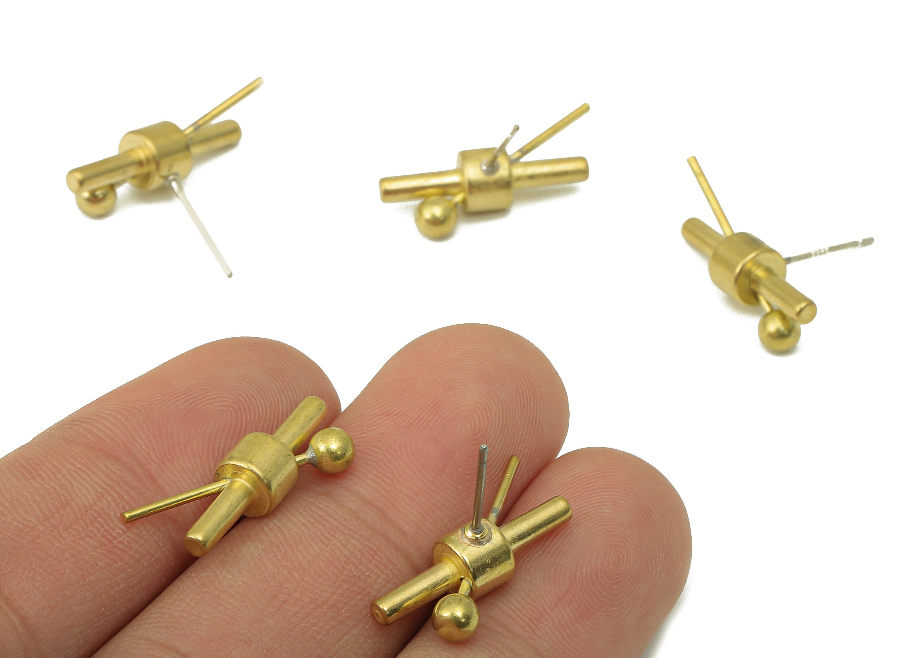 Raw Brass Cross Stud Earring - Brass Mini Ball Earring Post - Earring Post - Jewelry Making Supplies- 21.97x 17.95x 5.91mm - PP8255 - DOMEDBAZAAR