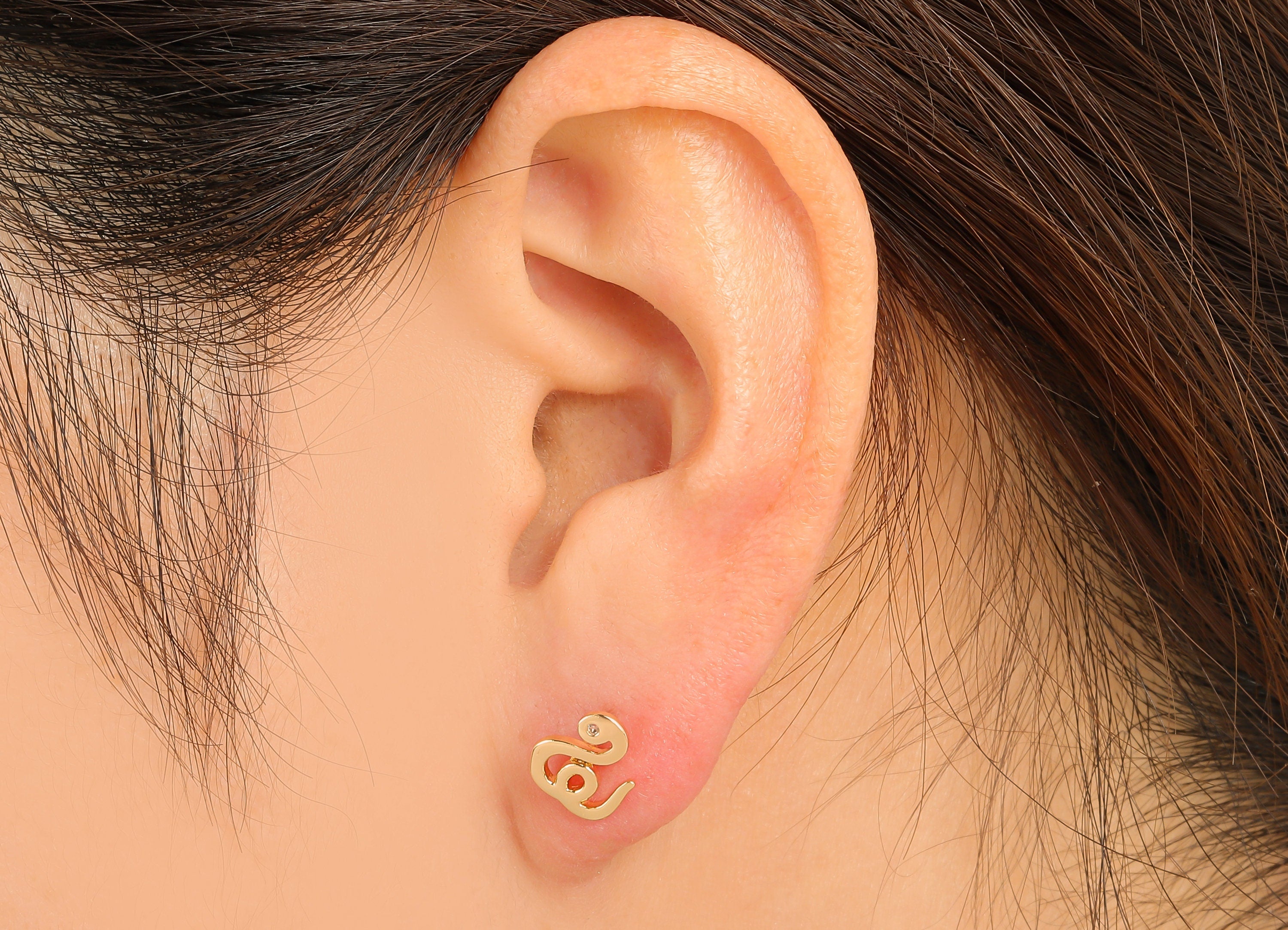 Brass Crooked Snake Earring Stud - Gold Snake with Cubic Zirconia Eyes Earring Post- 18K Real Gold Plated - Findings- 9x8x1mm- RGP6180 - DOMEDBAZAAR