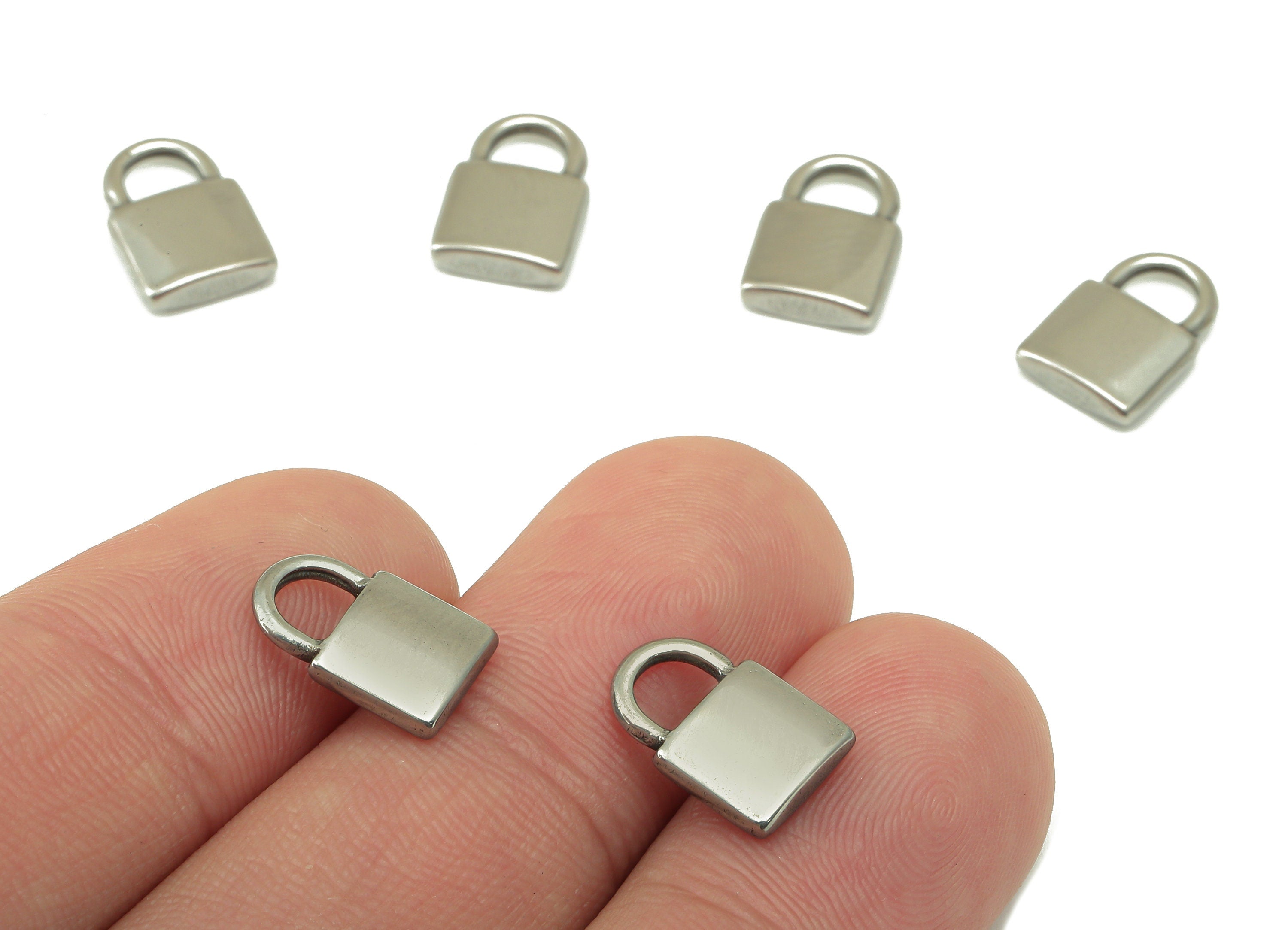 Stainless Steel Lock Earring Charm - Steel Fetter Earring Charm - 304 Stainless Steel - Steel Padlock Charm -12.27x 8.33x 2.57mm - SS1440 - DOMEDBAZAAR