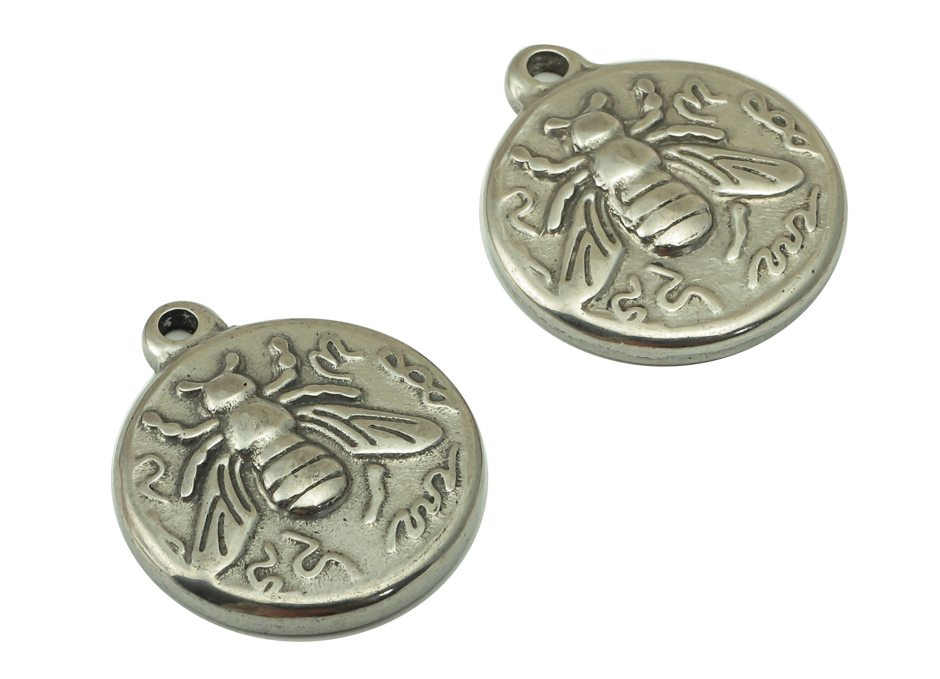 Stainless Steel Bee Earring Charm - Steel Bee Round Pendant - 304 Stainless Steel - Steel Animal Charm -18.2 x 15.5 x 2.86mm- SS1441 - DOMEDBAZAAR