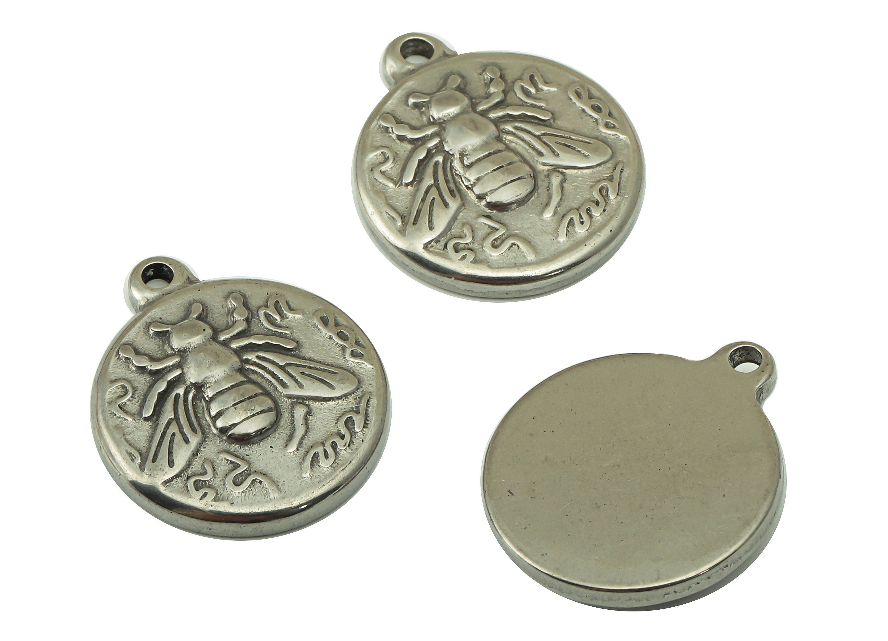 Stainless Steel Bee Earring Charm - Steel Bee Round Pendant - 304 Stainless Steel - Steel Animal Charm -18.2 x 15.5 x 2.86mm- SS1441 - DOMEDBAZAAR