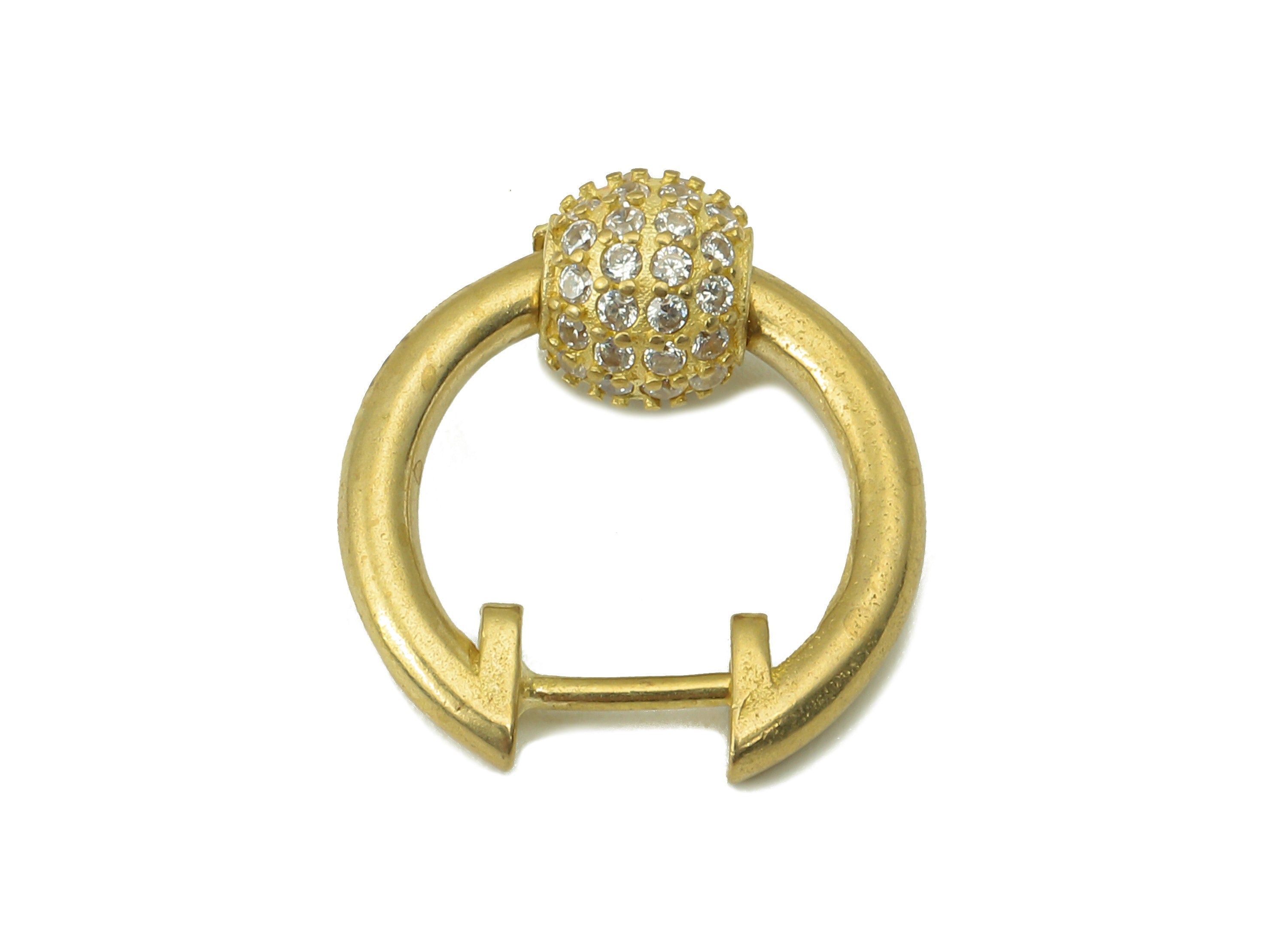 Raw Brass Ball Circle Hoop Earring Clasp - Huggie Hoop Earring -Zirconia Clasp Hoop Earring-Jewelry Making -17.98x 15.92x 2.21mm- PP8258 - DOMEDBAZAAR