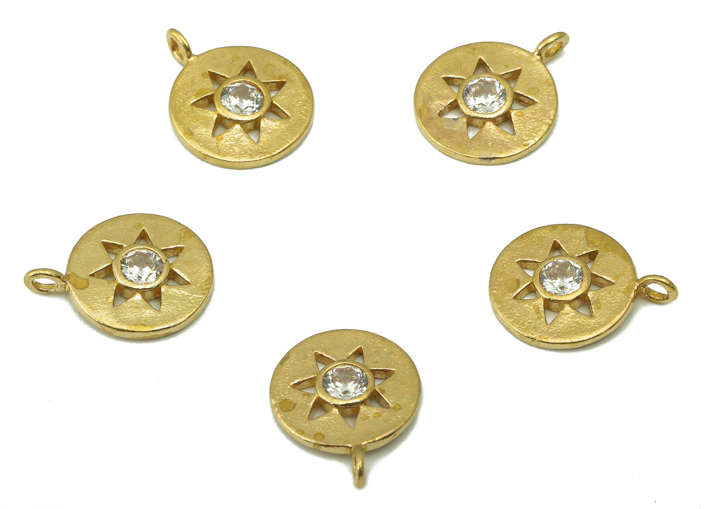 Raw Brass Round Hollow Out Earring Charms With Zircons-Raw Brass Hollow Triangle Pendant-Jewelry Making Supplies -12.8x 9.9x 1.76mm - PP8369 - DOMEDBAZAAR