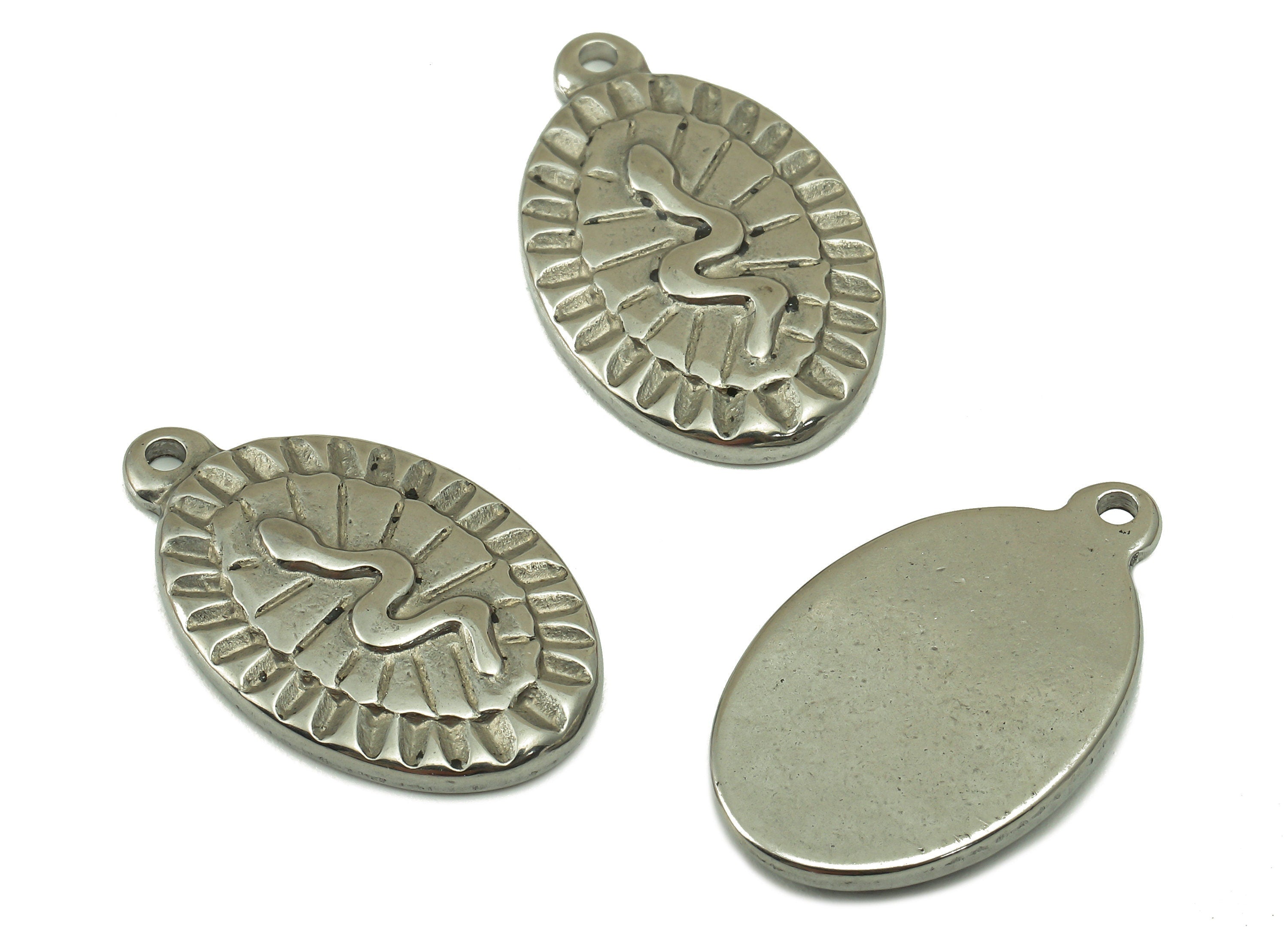 Stainless Steel Snake Earring Charm - Steel Ellipse Snake Pendant - 304 Stainless Steel -Stainless Steel Charm -25.24x 15.3x 2.94mm - SS1447 - DOMEDBAZAAR