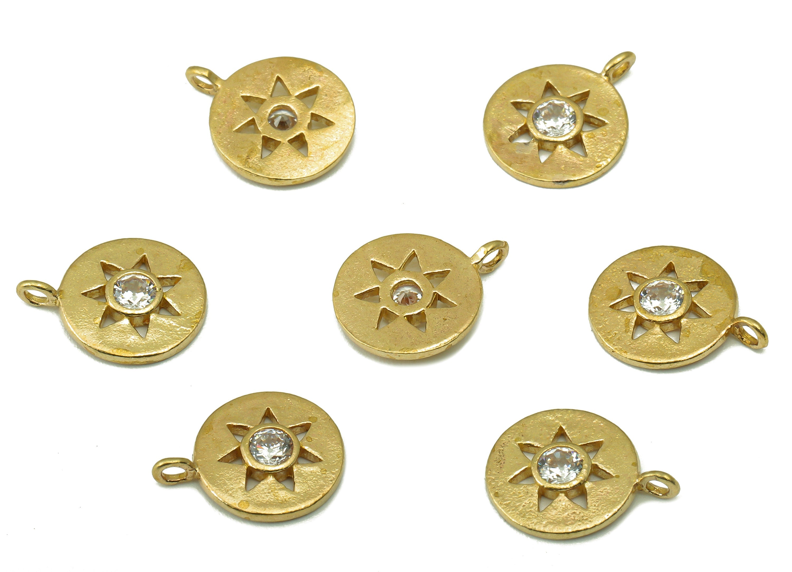Raw Brass Round Hollow Out Earring Charms With Zircons-Raw Brass Hollow Triangle Pendant-Jewelry Making Supplies -12.8x 9.9x 1.76mm - PP8369 - DOMEDBAZAAR
