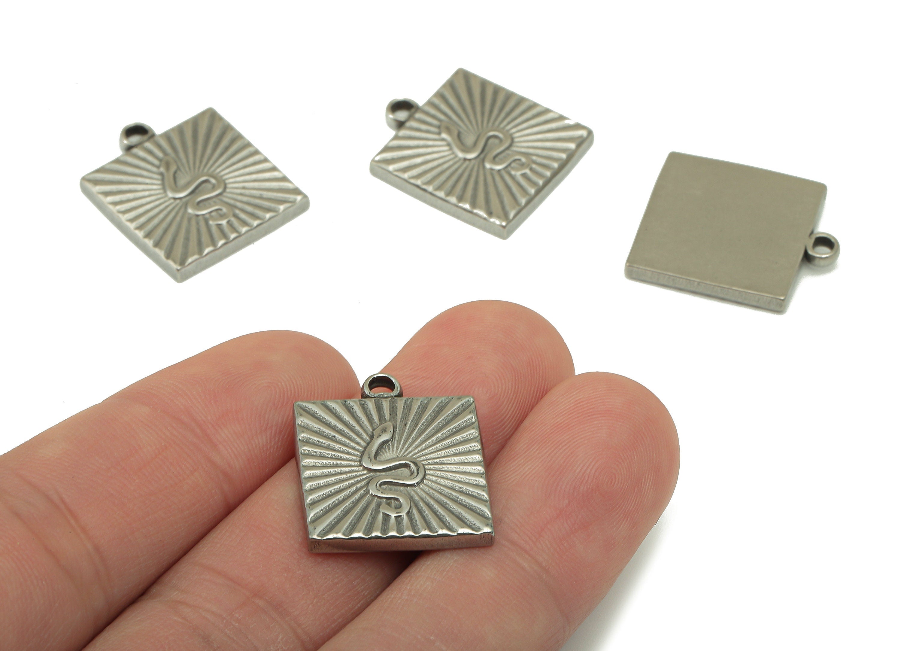 Stainless Steel Snake Earring Charm - Steel Square Snake Pendant - 304 Stainless Steel -Textured Steel Charm -21.77x 18.41 x 2.74mm - SS1448 - DOMEDBAZAAR