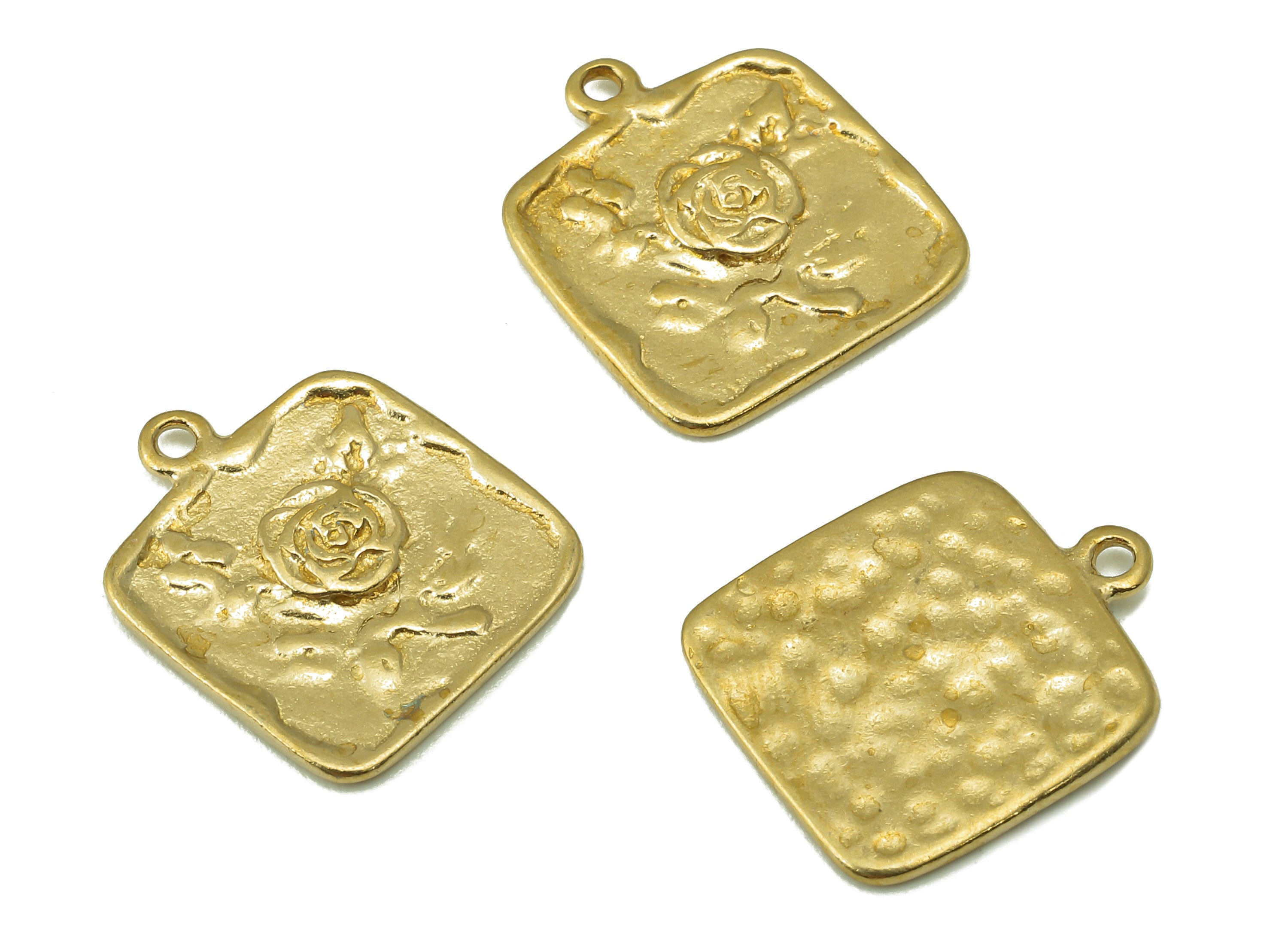 Raw Brass Square Rose Earring Charms-Raw Brass Square Flower Pendant-Square Rose Connector- Jewelry Making Supplies-16.1x13.74x1.52mm-PP8370 - DOMEDBAZAAR