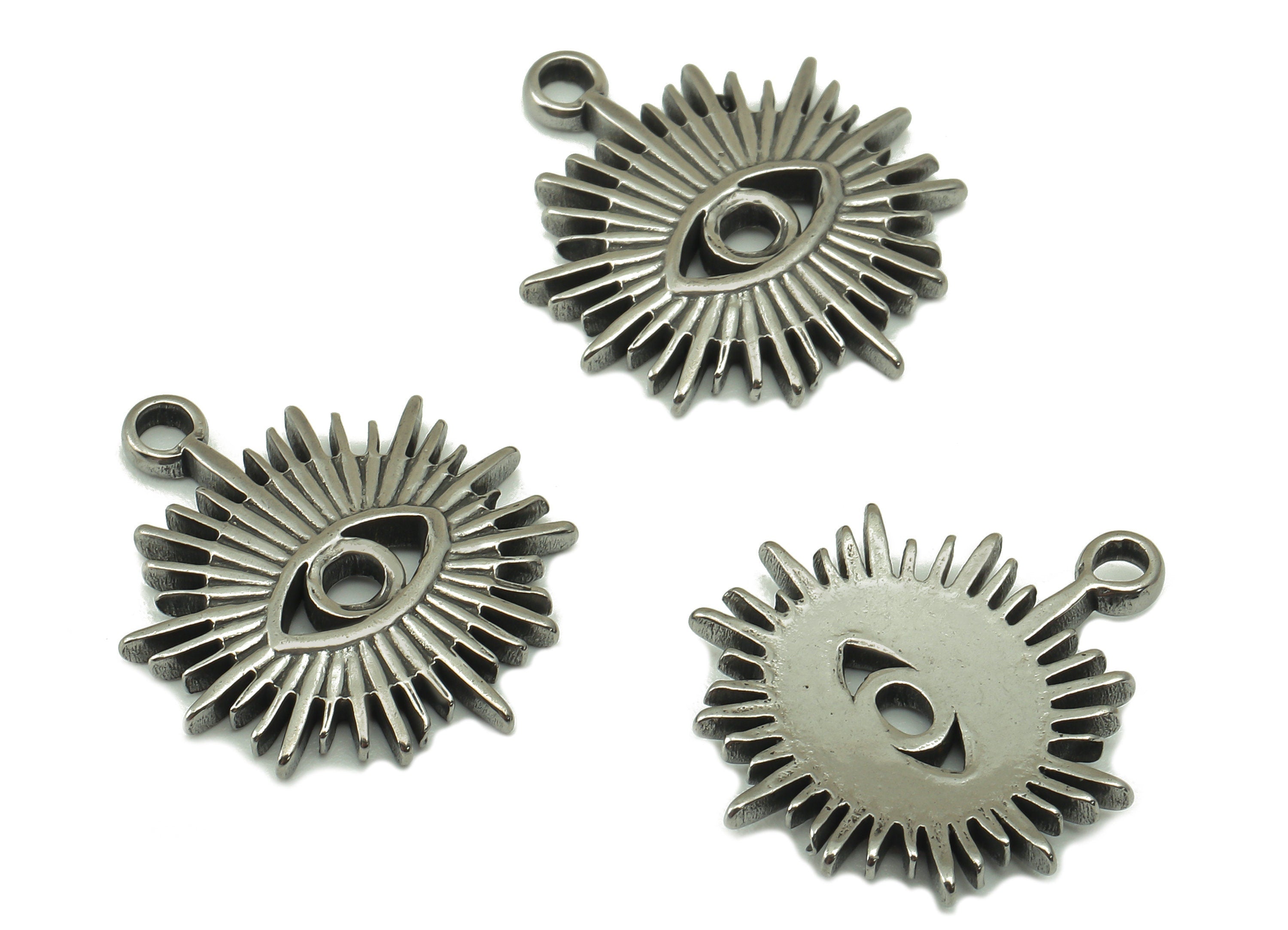 Stainless Steel Sun Earring Charm - Steel Sun Eye Charm - 304 Stainless Steel -Steel Sunshine Pendant -20.87x 18.33x 2.42mm - SS1453 - DOMEDBAZAAR
