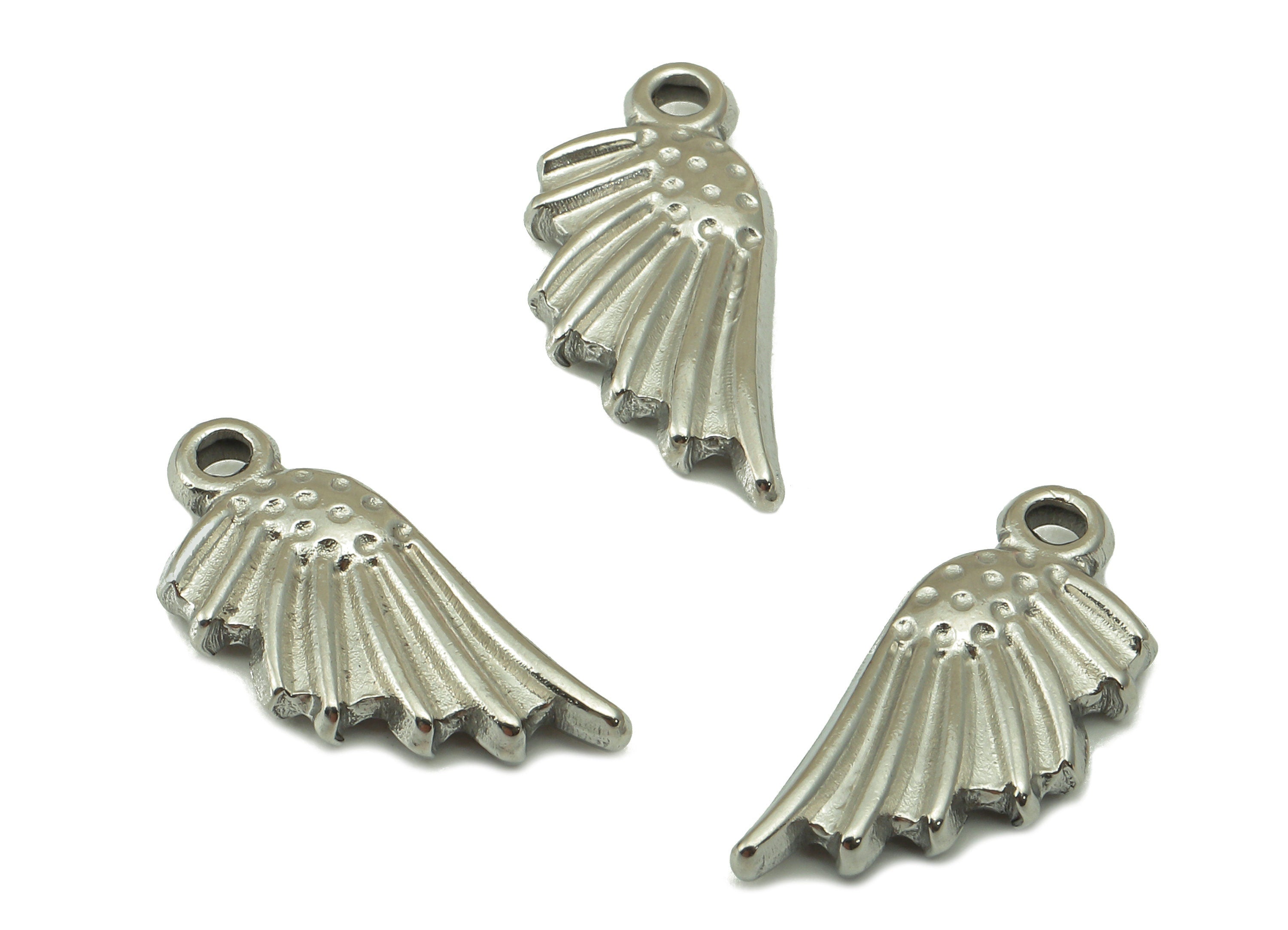 Stainless Steel Wing Earring Charm - Steel Angle Wing Charm - 304 Stainless Steel -Steel Fishtail Pendant -18.04x 8.19x 2.76mm - SS1454 - DOMEDBAZAAR