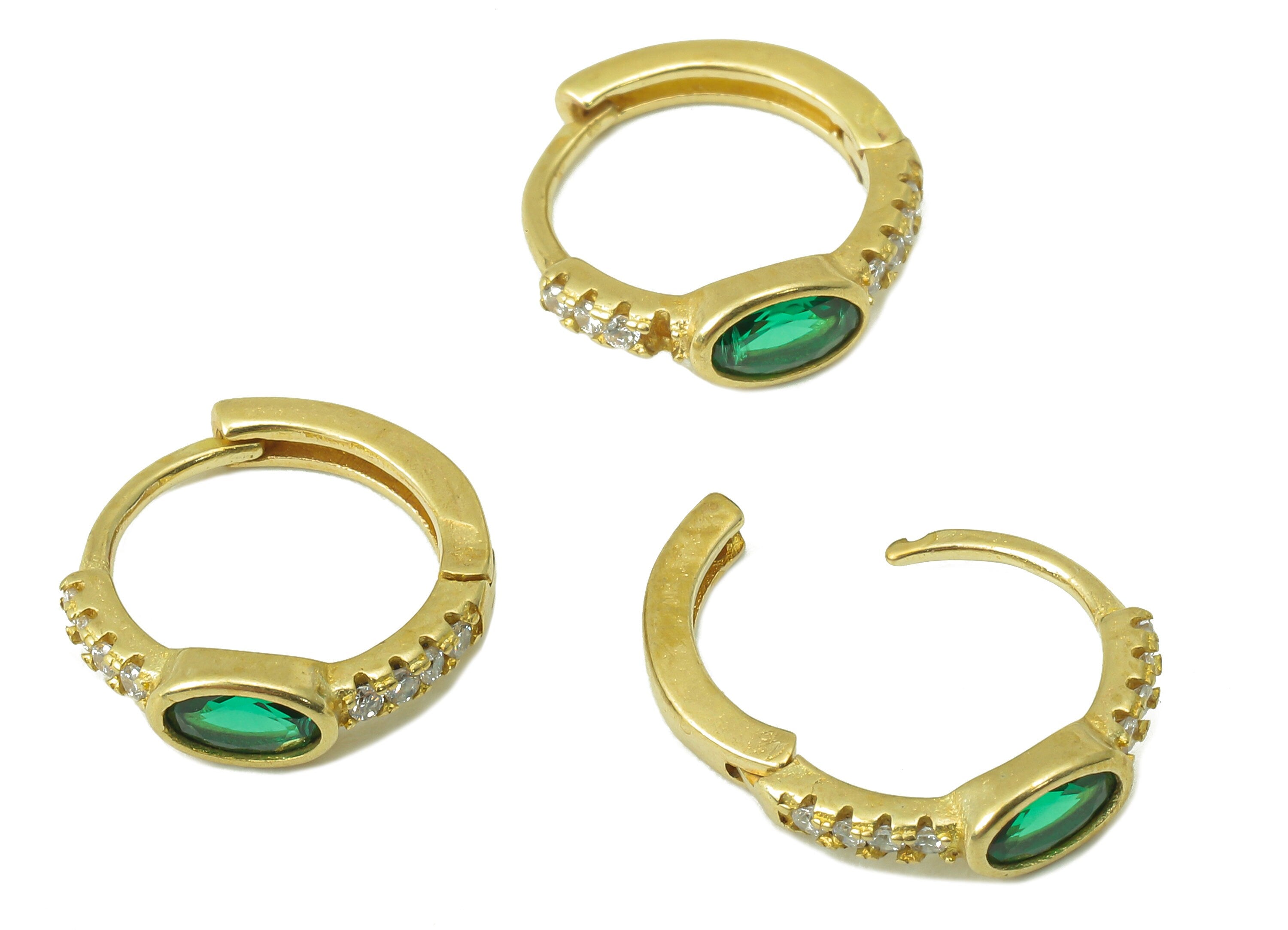 Raw Brass Green Ring Hoop Earring Clasp - Huggie Hoop Earring -Zirconia Marquies Clasp Earring-Jewelry Making -13.88x 13.17x 1.63mm- PP8262 - DOMEDBAZAAR