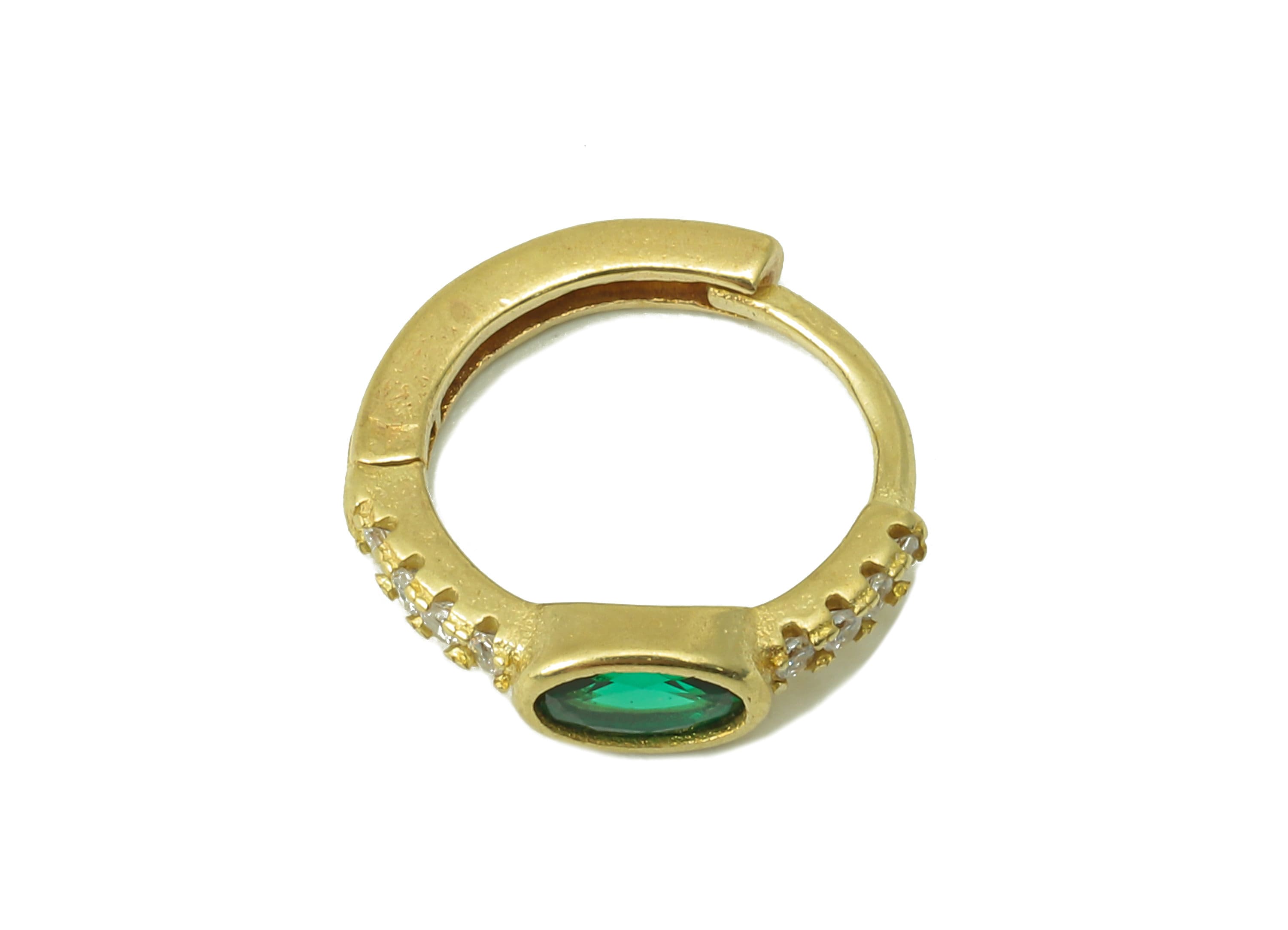 Raw Brass Green Ring Hoop Earring Clasp - Huggie Hoop Earring -Zirconia Marquies Clasp Earring-Jewelry Making -13.88x 13.17x 1.63mm- PP8262 - DOMEDBAZAAR