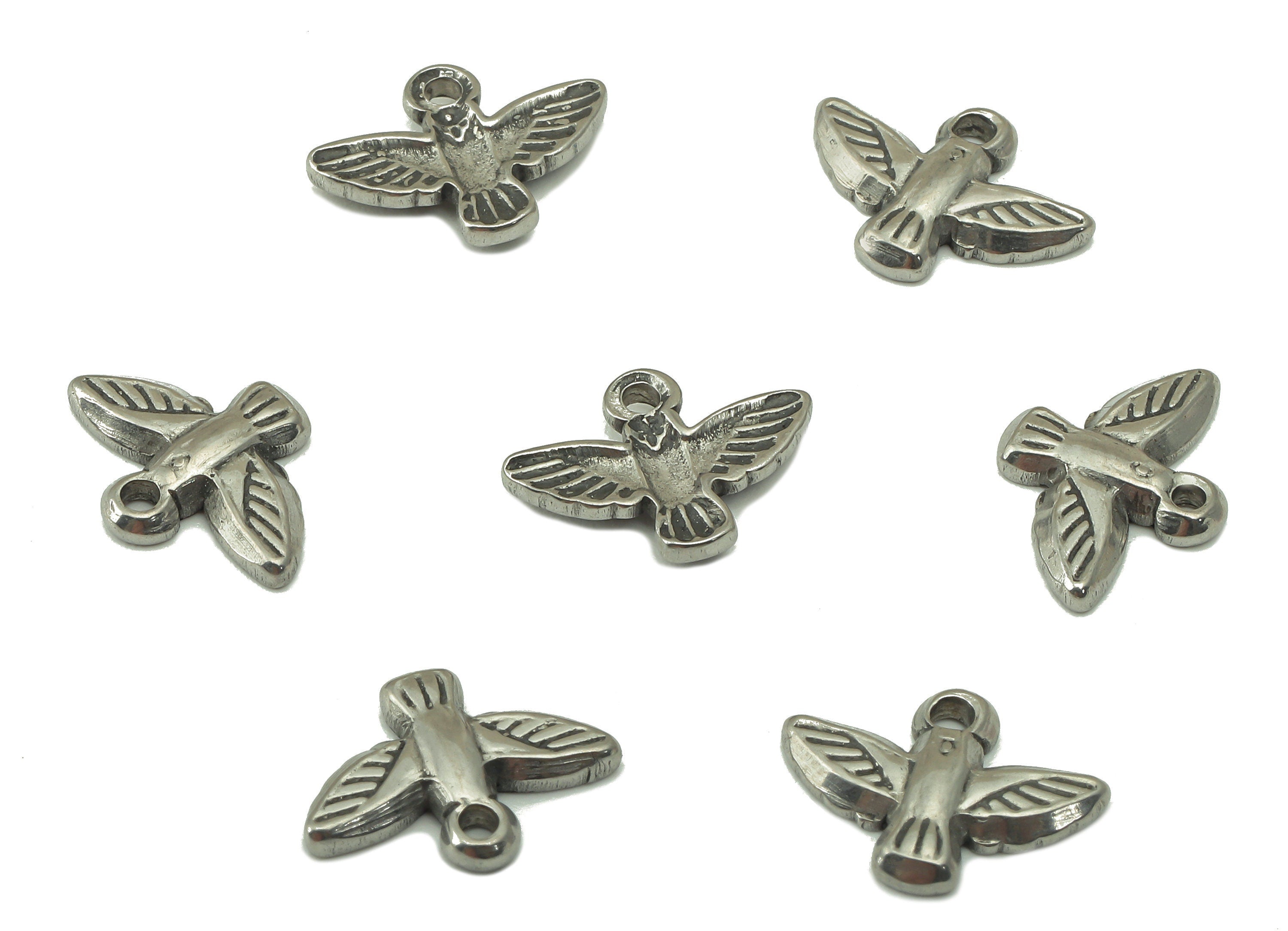 Stainless Steel Pigeon Earring Charm - Steel Mini Peace Pigeon Charm - Stainless Steel Bird - Steel Freedom Charm -9.34x12.7x1.81mm - SS1457 - DOMEDBAZAAR