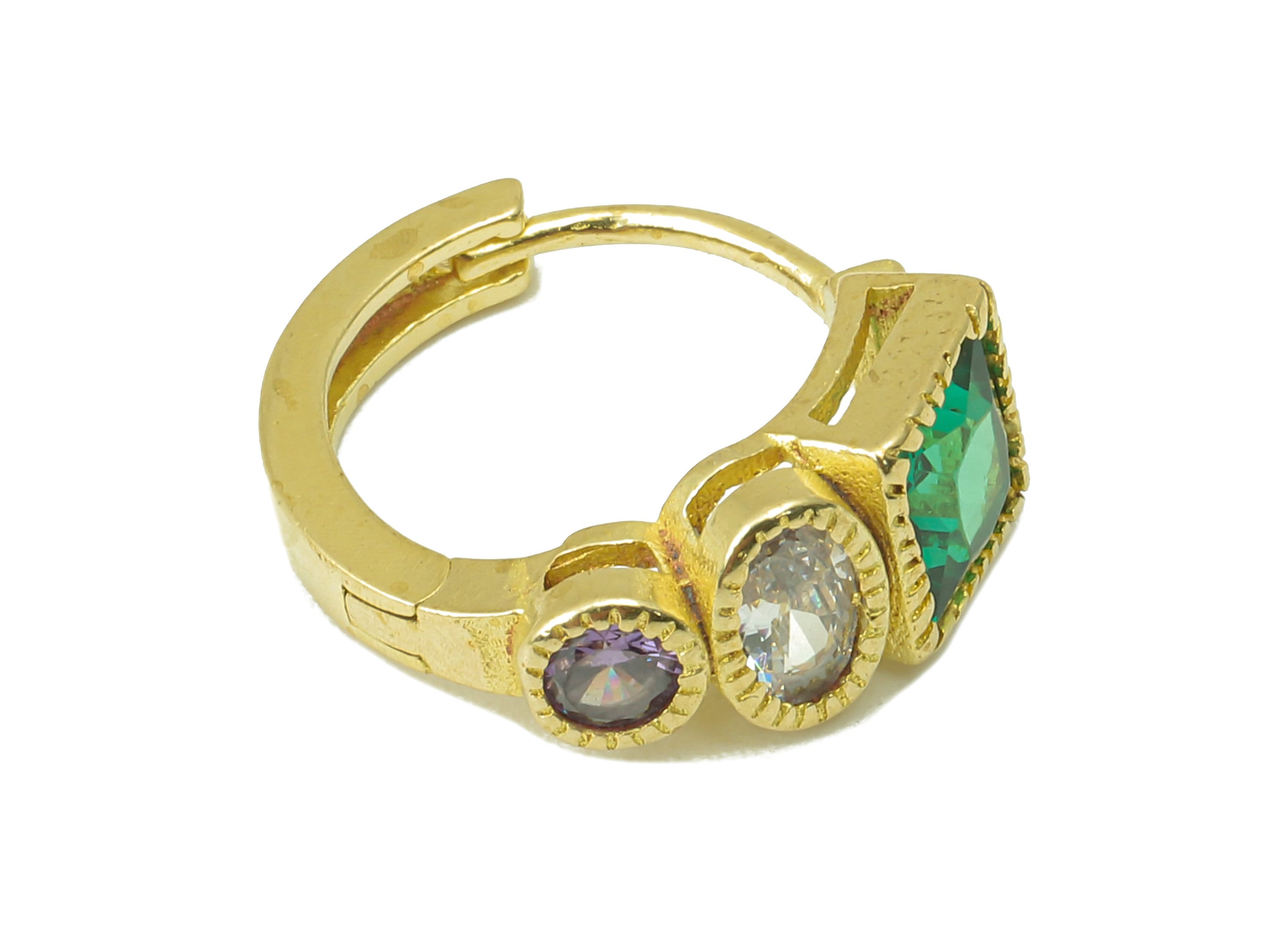 Rasw Brass Green Princess Clasp Hoop Earring - Marquies Clasp Hoop Earring - Zirconia Clasp Hoop Earring-16.12x 14.24x 2.89mm- PP8264 - DOMEDBAZAAR