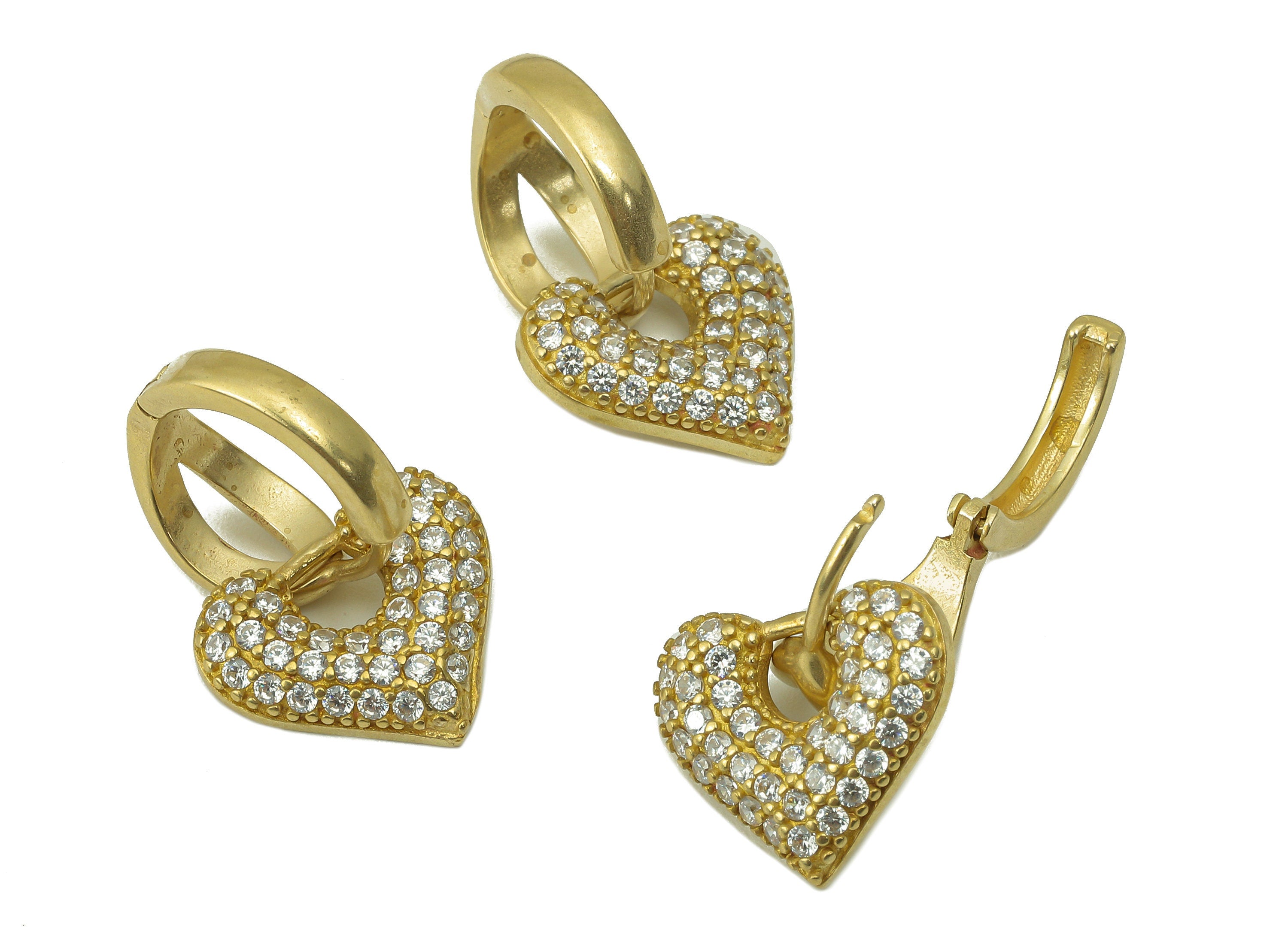 Raw Brass Heart Clasp Hoop Earring - Brass Cubic Zirconia Huggie Hoop Earring - CZ Clasp Earring-Jewelry Making -24.85x15.27x2.04mm- PP8267 - DOMEDBAZAAR