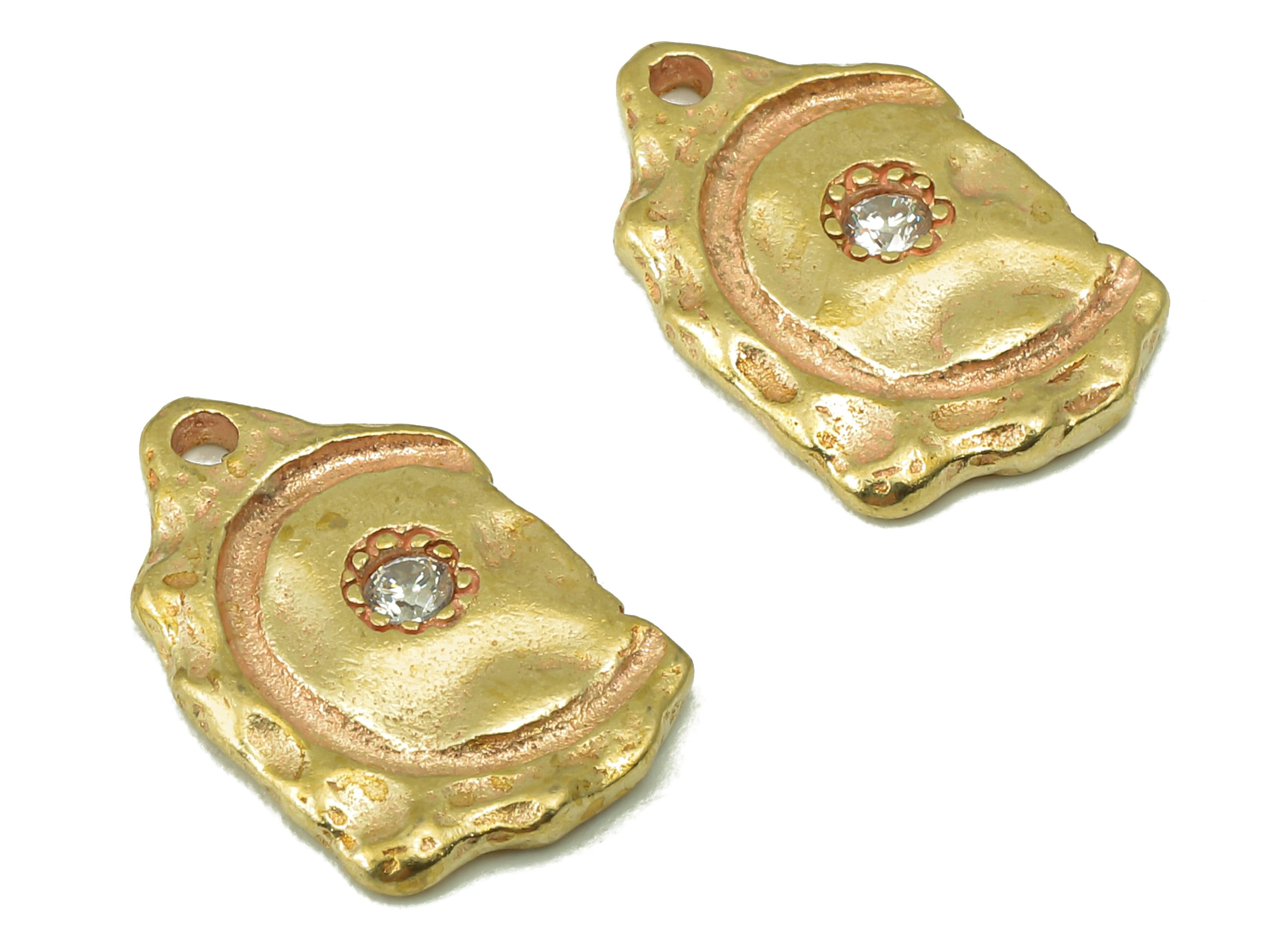 Raw Brass Textured Charms-Raw Brass Textured  Earring And Zircon Pendant-Brass Textured Necklace-Jewelry Supplies-16.58x10.33x1.44mm- PP8378 - DOMEDBAZAAR