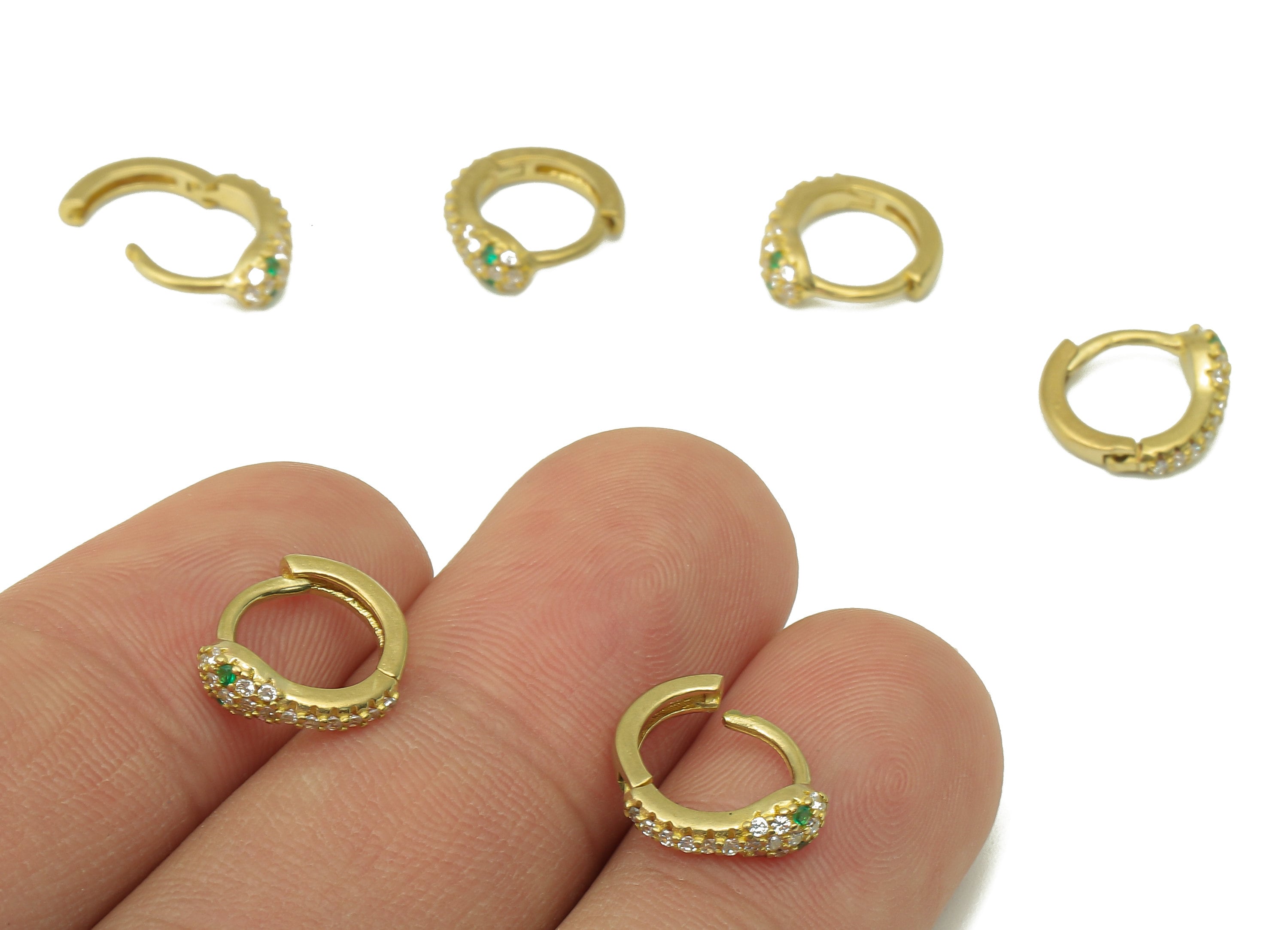 Raw Brass Round Snake Hoop Earring Huggie - Dainty Snake Circle Huggies with Open Ring - Zircon Hoop Earrings -11.2x 10.45x 2.33mm- PP8275 - DOMEDBAZAAR