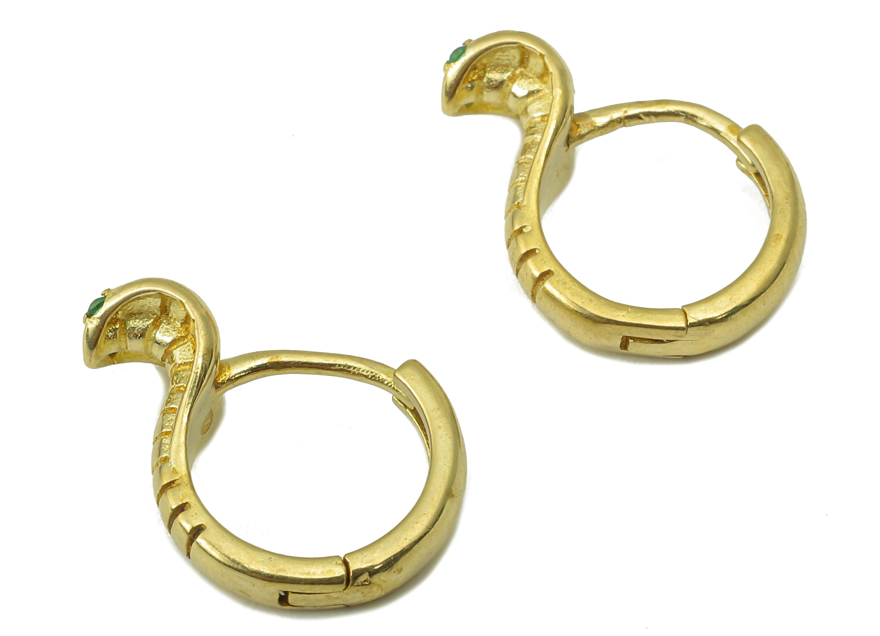 Raw Brass Round Snake Hoop Cobra Huggie - Dainty Snake Circle Huggies with Open Ring - Zircon Hoop Earrings -15.64x 13.83x 1.74mm- PP8279 - DOMEDBAZAAR