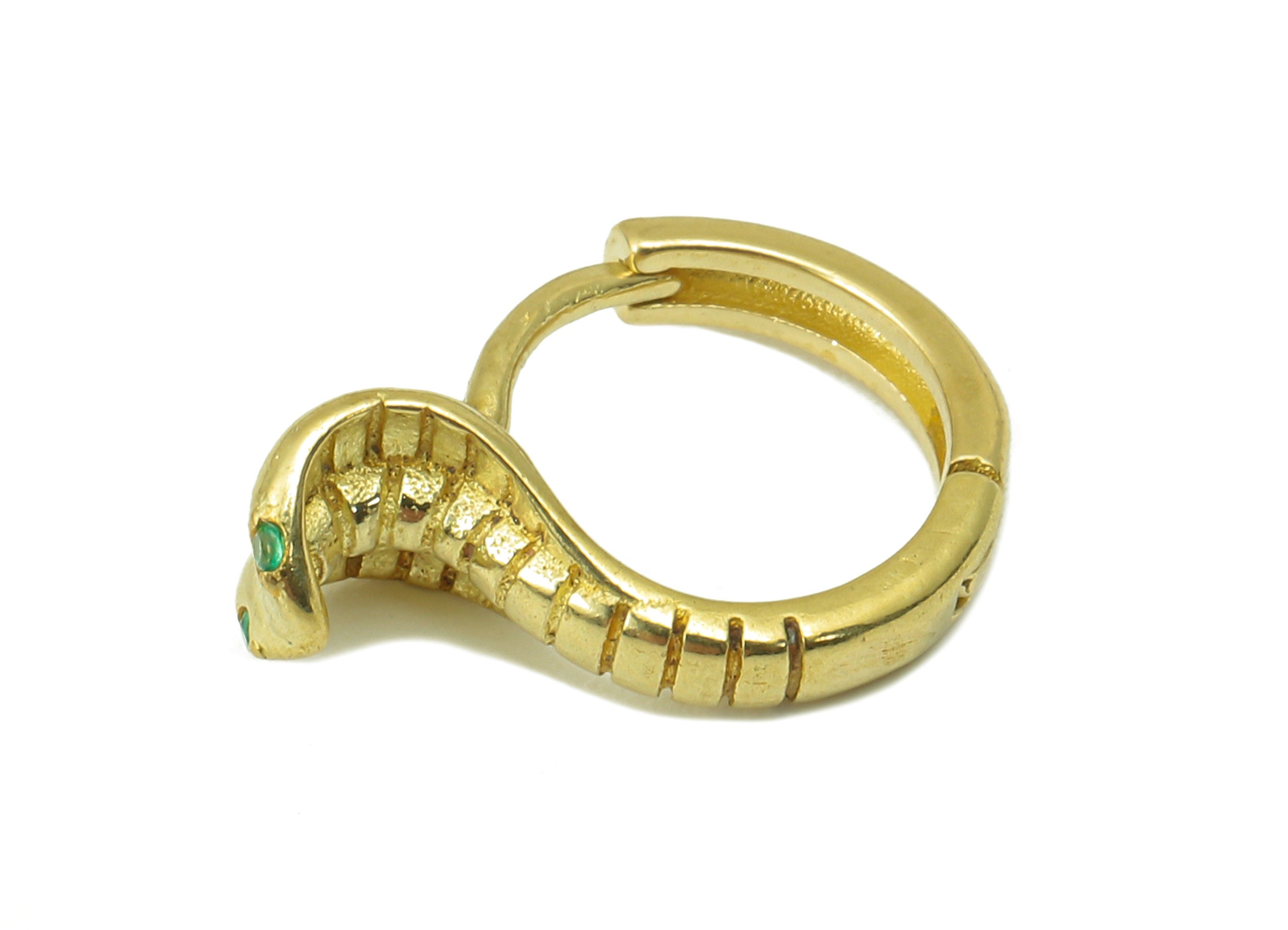 Raw Brass Round Snake Hoop Cobra Huggie - Dainty Snake Circle Huggies with Open Ring - Zircon Hoop Earrings -15.64x 13.83x 1.74mm- PP8279 - DOMEDBAZAAR