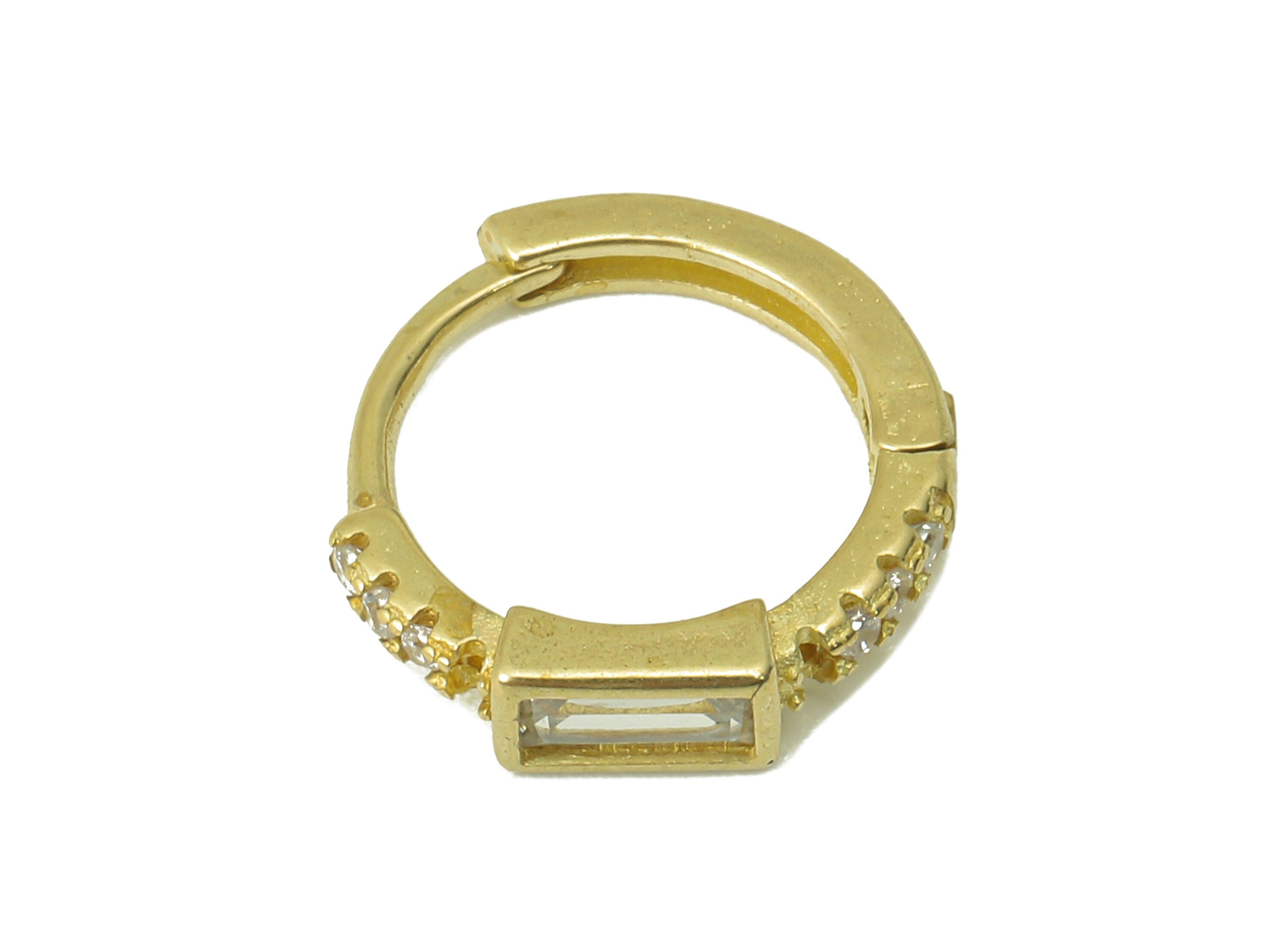 Raw Brass Zircon Emerald Huggies Hoop Earrings - Dainty Huggie with Open Ring – Small Clasp Hoop Earrings - 13.97x 13.22x 1.71mm- PP8280 - DOMEDBAZAAR