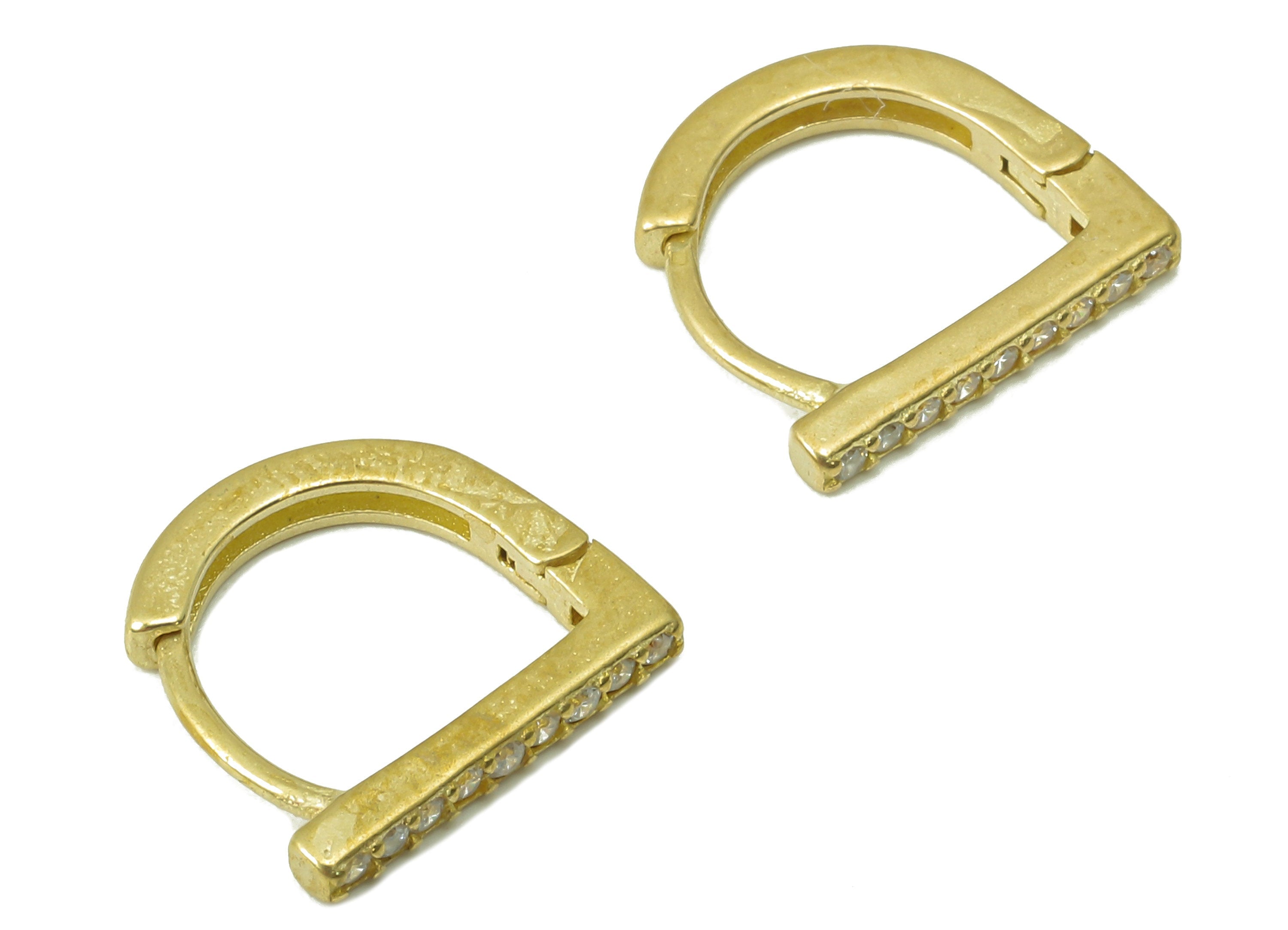 Raw Brass D Huggie Hoop Earring - Brass Hoop Earring Clasp - Dainty Clasp Hoop Earring-Zirconia Geometric Huggie -11.97x12.03x1.78mm- PP8282 - DOMEDBAZAAR