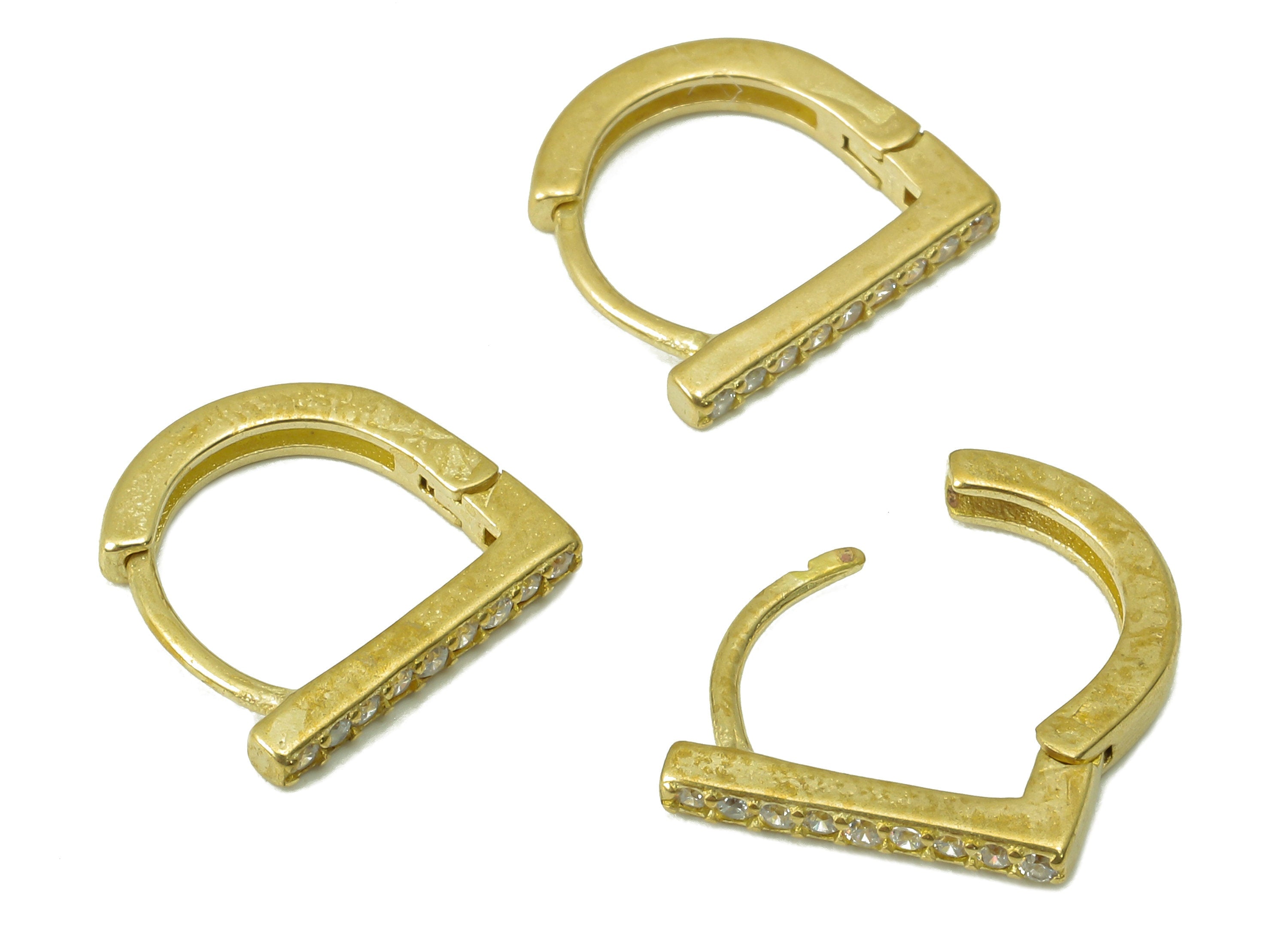 Raw Brass D Huggie Hoop Earring - Brass Hoop Earring Clasp - Dainty Clasp Hoop Earring-Zirconia Geometric Huggie -11.97x12.03x1.78mm- PP8282 - DOMEDBAZAAR
