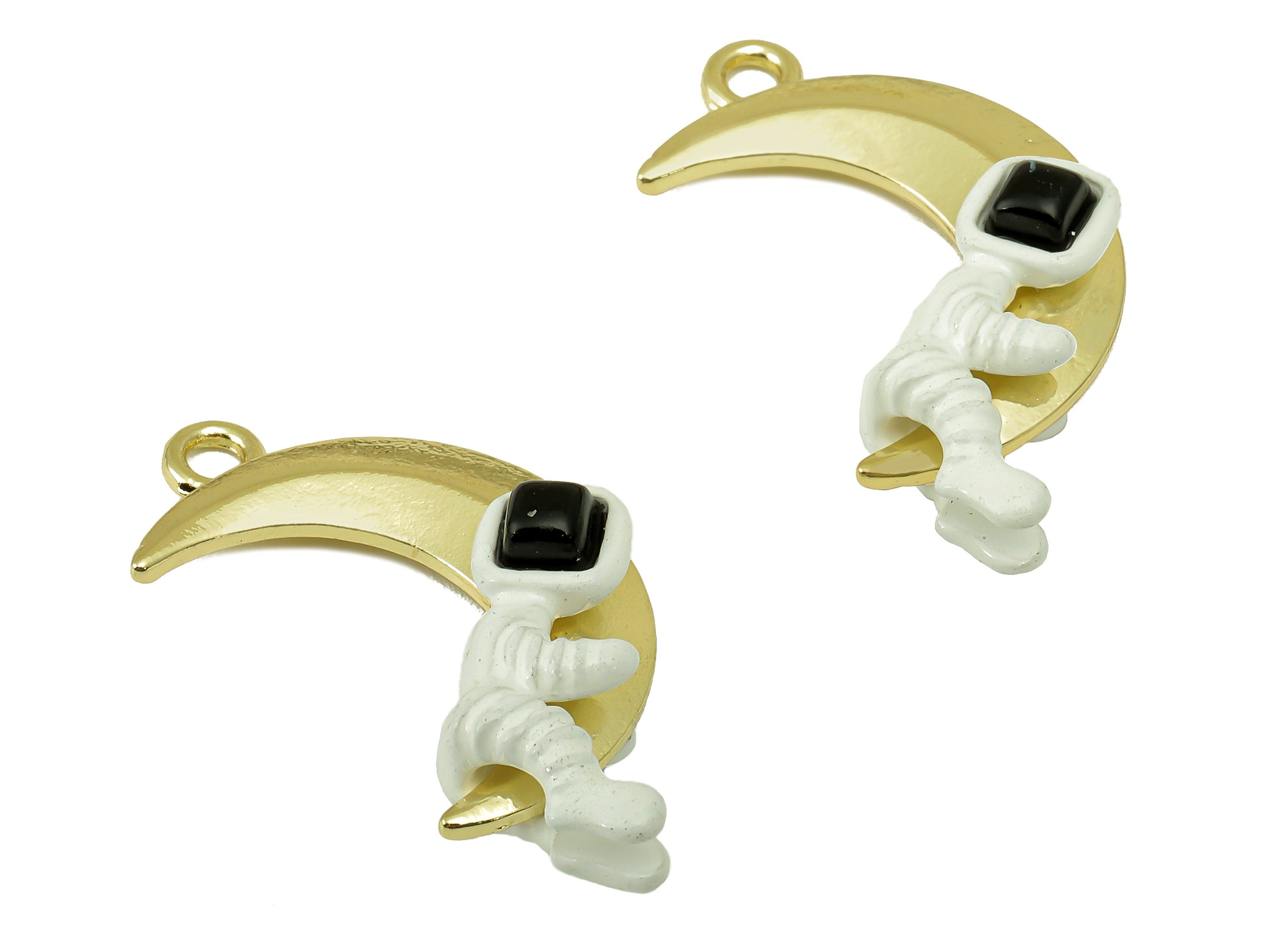 Alloy Astronaut Charms - Zinc Alloy Crescent Pendant - Moon Pendant - KC Gold Tone White Plated - 33x19x6mm- ZZ2038 - DOMEDBAZAAR