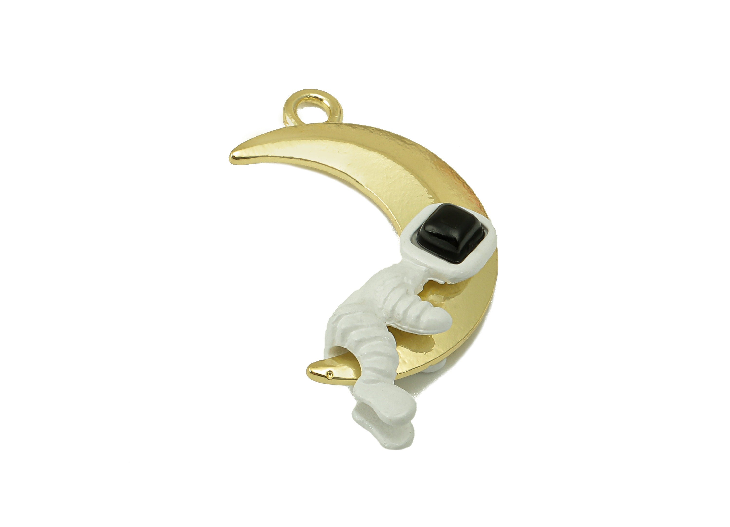 Alloy Astronaut Charms - Zinc Alloy Crescent Pendant - Moon Pendant - KC Gold Tone White Plated - 33x19x6mm- ZZ2038 - DOMEDBAZAAR