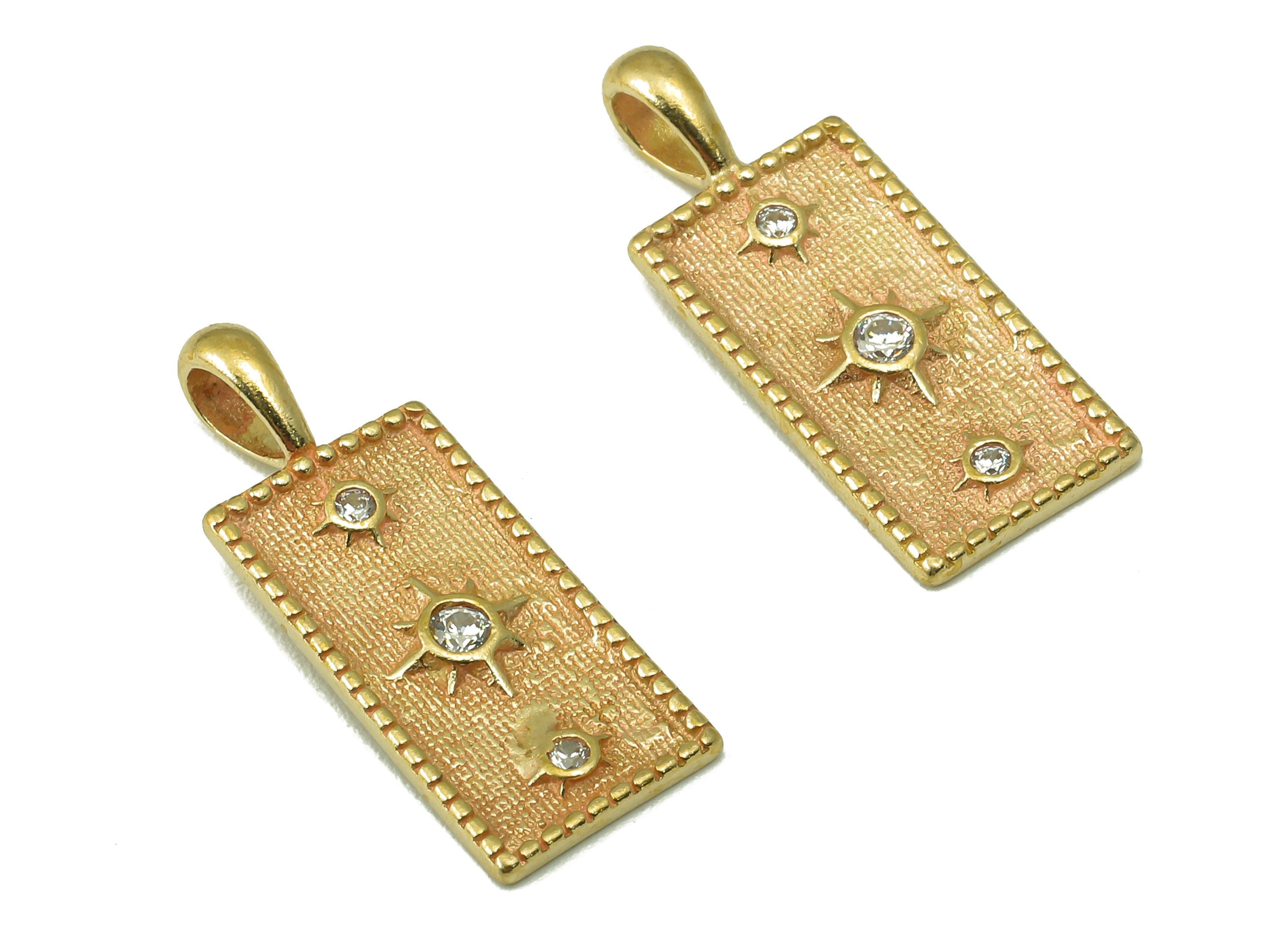Raw Brass Zircon Awn Star Rectangular Pendant - Rectangular Necklace Connector - Jewelry Making Supplies - 23.82x 9.27x 1.18mm - PP8380 - DOMEDBAZAAR