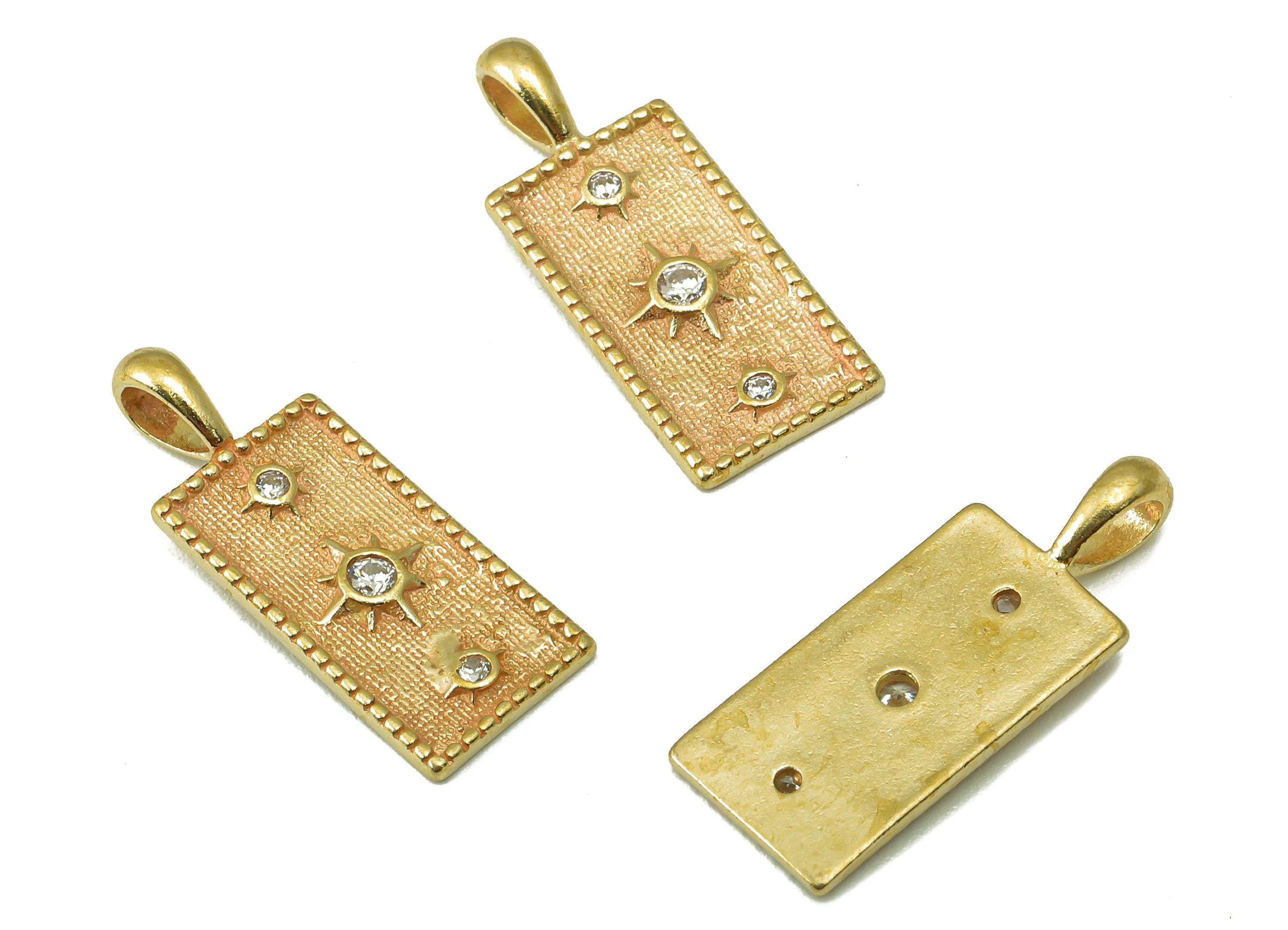 Raw Brass Zircon Awn Star Rectangular Pendant - Rectangular Necklace Connector - Jewelry Making Supplies - 23.82x 9.27x 1.18mm - PP8380 - DOMEDBAZAAR