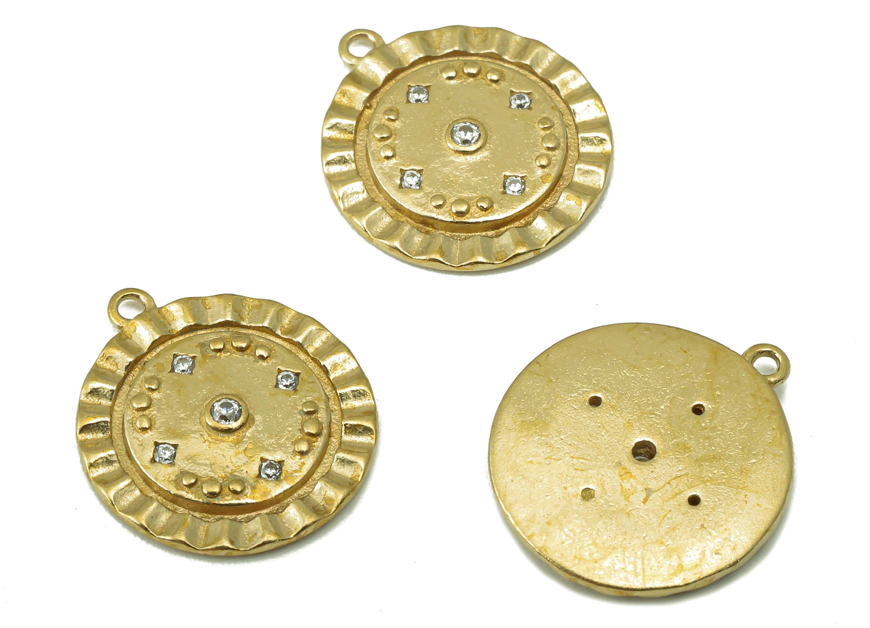 Raw Brass  Round Lace Zircon Pendant - Raw Brass  Lace Pendant Necklace Connector- Jewelry Making Supplies - 16.27x 14.33x 1.9mm- PP8381 - DOMEDBAZAAR
