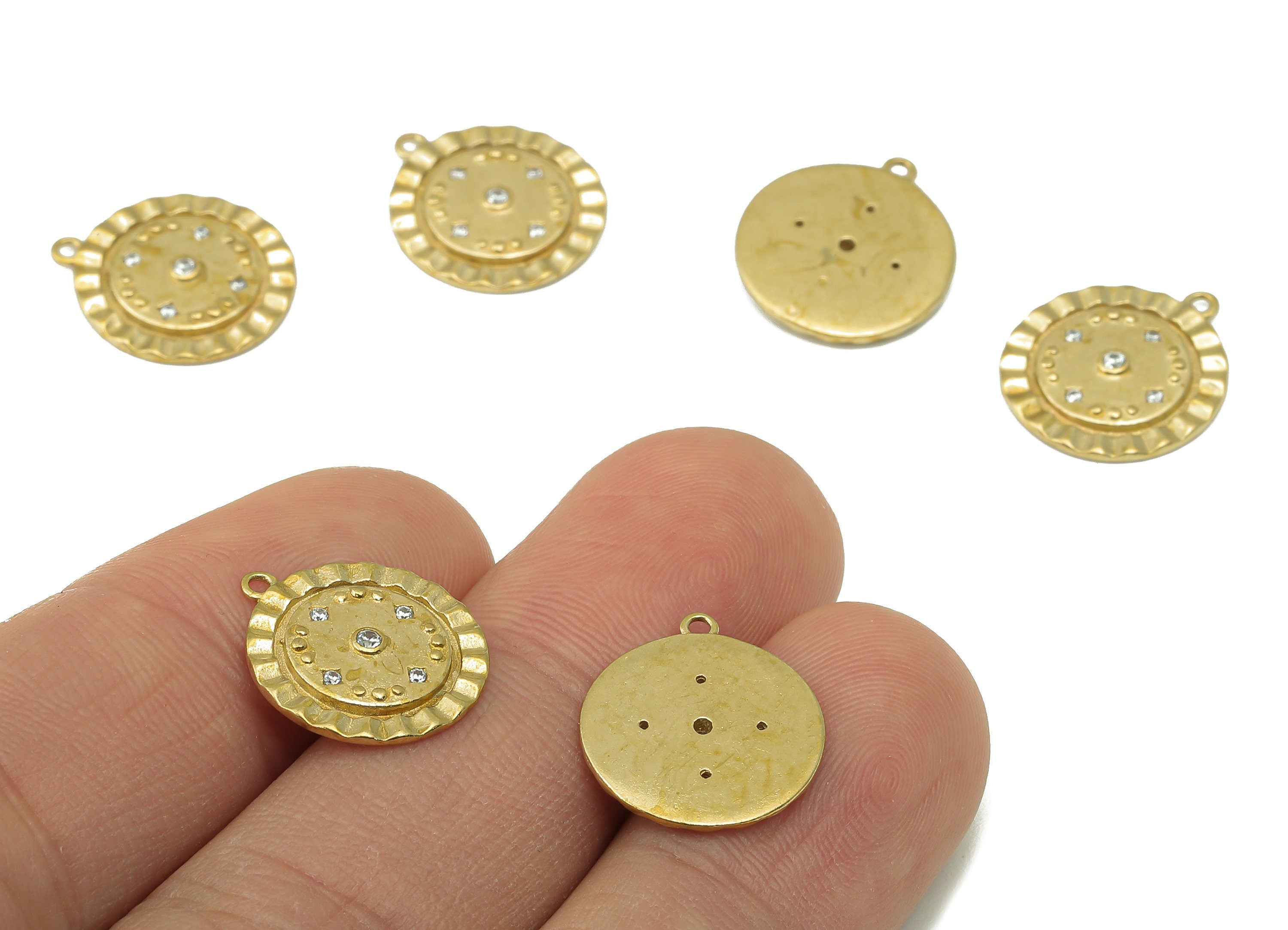 Raw Brass  Round Lace Zircon Pendant - Raw Brass  Lace Pendant Necklace Connector- Jewelry Making Supplies - 16.27x 14.33x 1.9mm- PP8381 - DOMEDBAZAAR