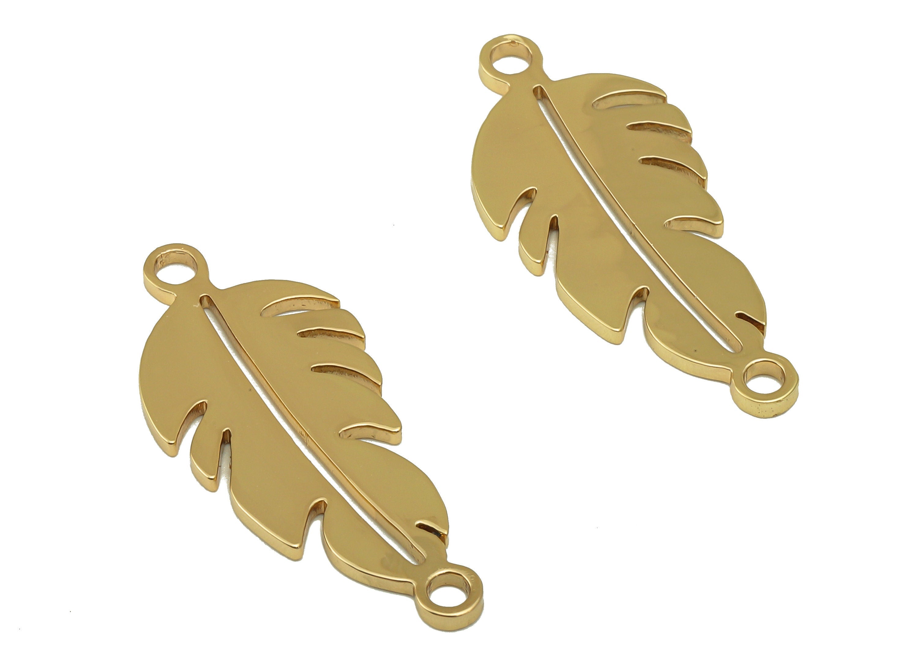 Stainless Steel Leaf Earring - SS Bracelet Connector - For Bracelet - 18K Real Gold Plated stainless steel-Jewelry Making-26x11x1mm-RGP6627G - DOMEDBAZAAR