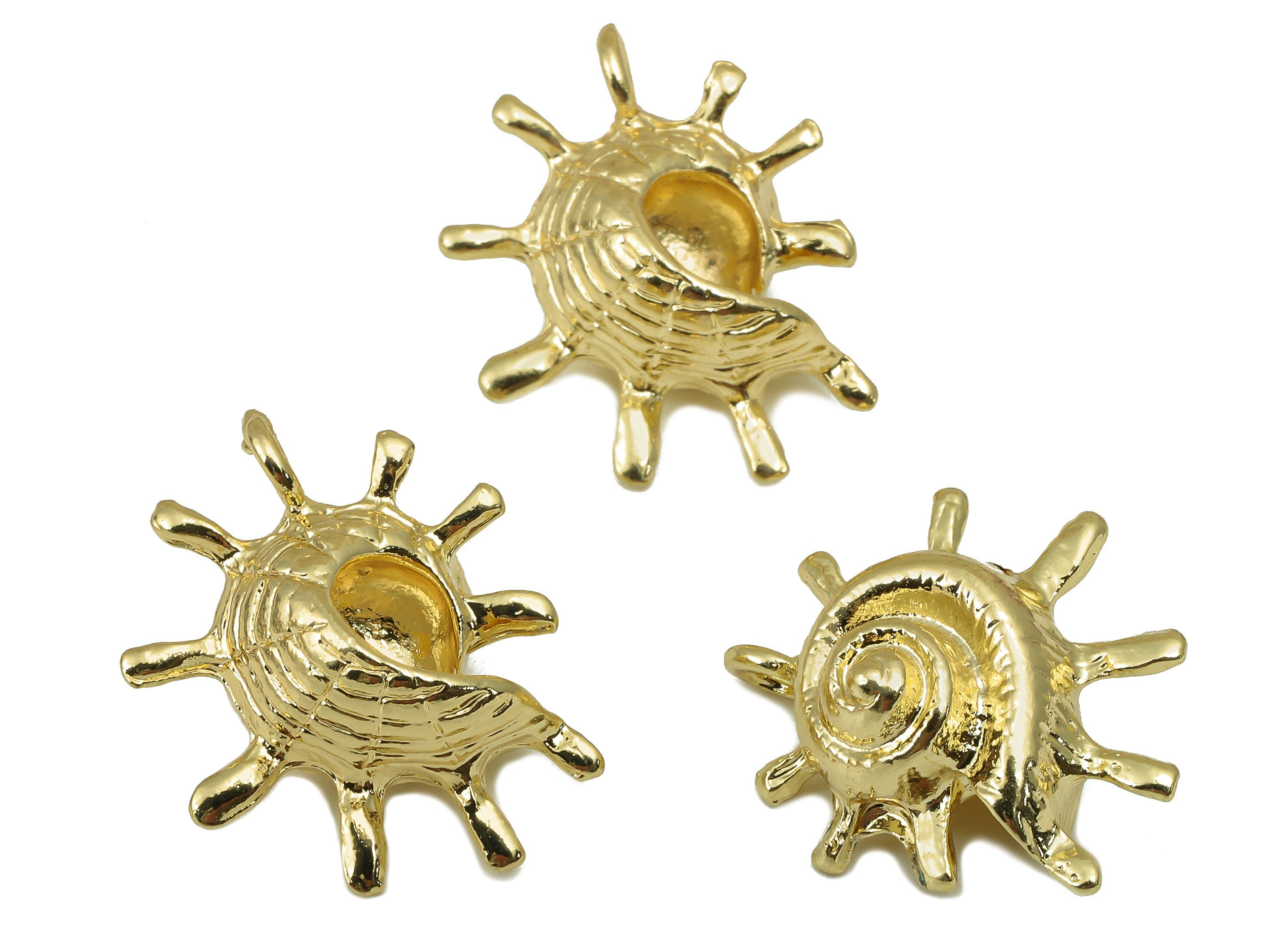 Alloy Cone Shell Charms - Zinc Alloy Trumpet Shell Charm -Whelk Seashell - KC Gold Tone Plated -24x19x13mm- ZZ2044 - DOMEDBAZAAR
