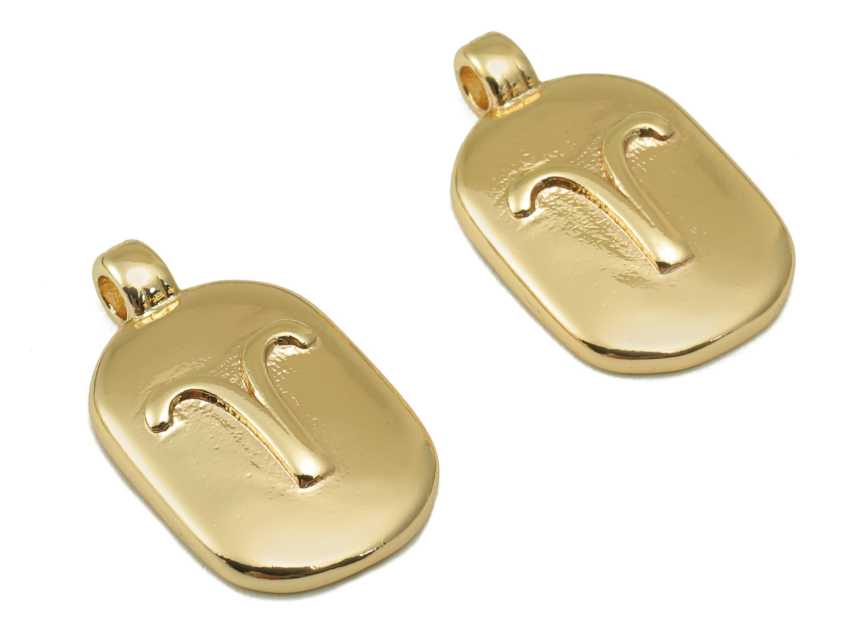 Brass Oval Earring Charm - Brass Constellation Earring -Textured Oval Aries Pendant -18K Real Gold Plated-JewelryMaking-18x11x2.7mm-RGP6669A - DOMEDBAZAAR
