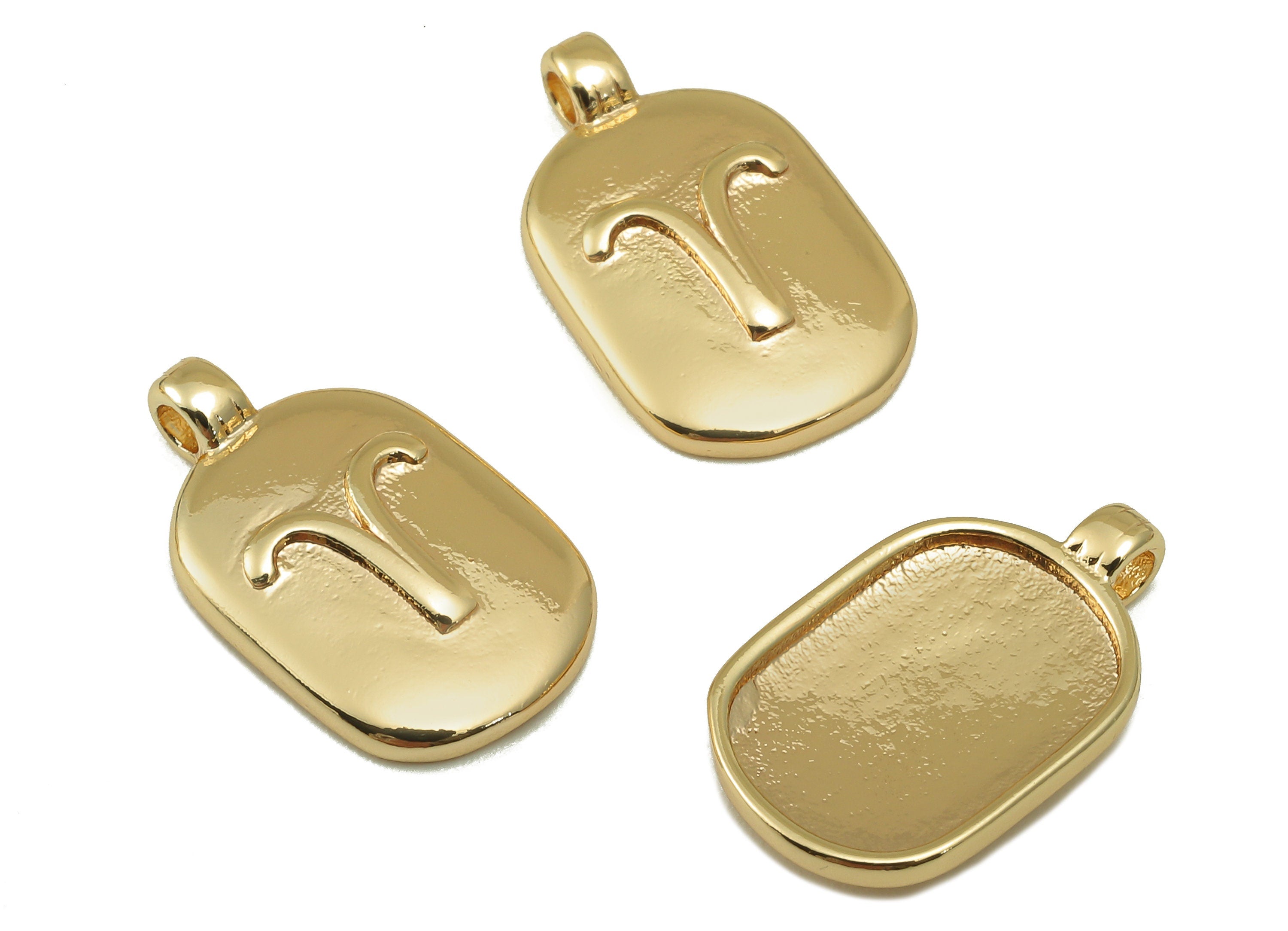 Brass Oval Earring Charm - Brass Constellation Earring -Textured Oval Aries Pendant -18K Real Gold Plated-JewelryMaking-18x11x2.7mm-RGP6669A - DOMEDBAZAAR