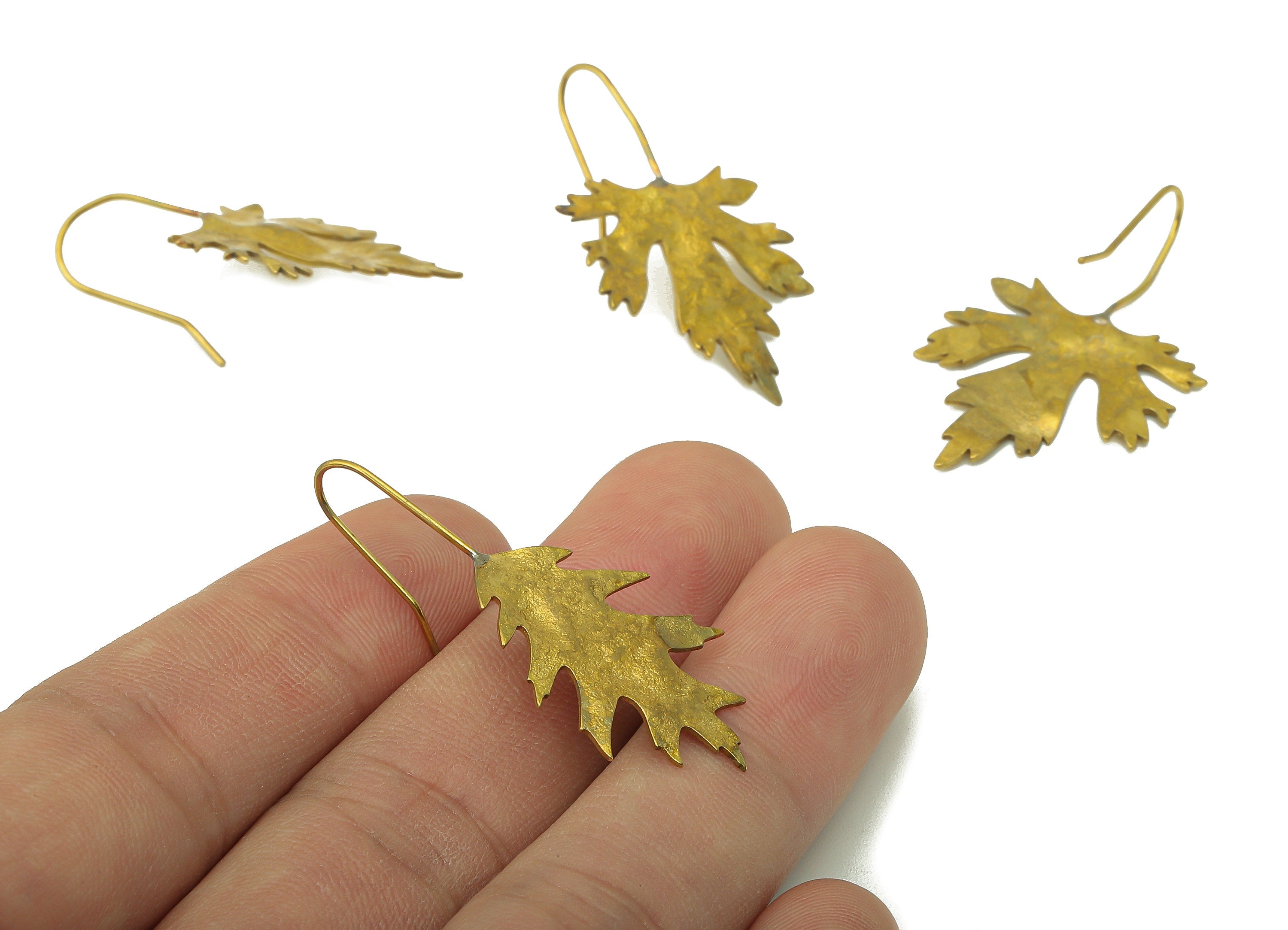 Raw Brass Maple Ear Wires Earring - Brass Leaf Hook Earring -Textured Botanies Earring Hook -Jewelry Making- 36.94x 23.26x 0.85mm- PP8290 - DOMEDBAZAAR
