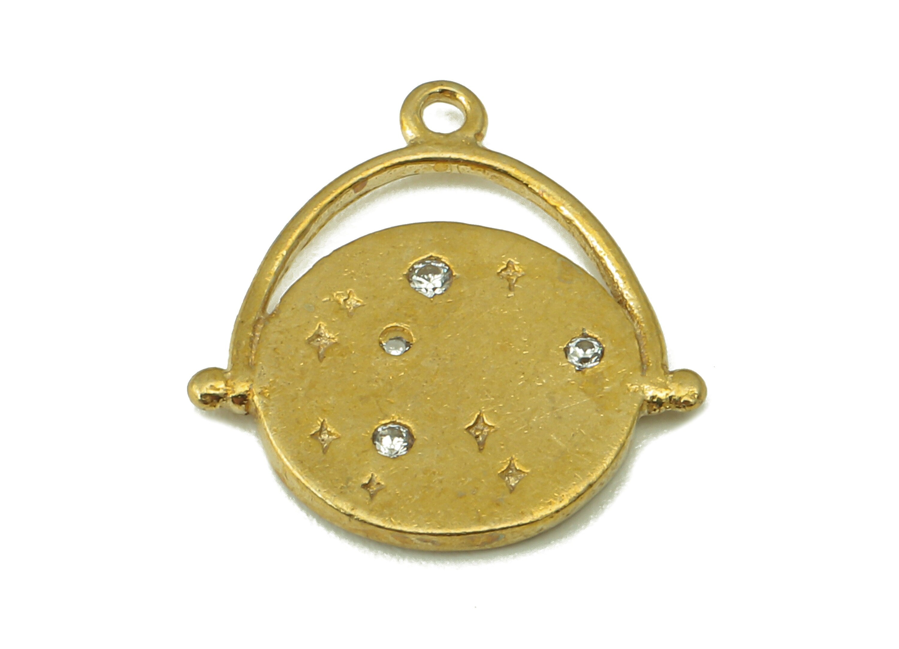 Raw Brass -Zircon Globe Pendant-Zircon Earrings-Globe Necklace Connector-DIY Jewelry Making Supplies-15.93 x 15.12 x 1.4mm- PP8385 - DOMEDBAZAAR