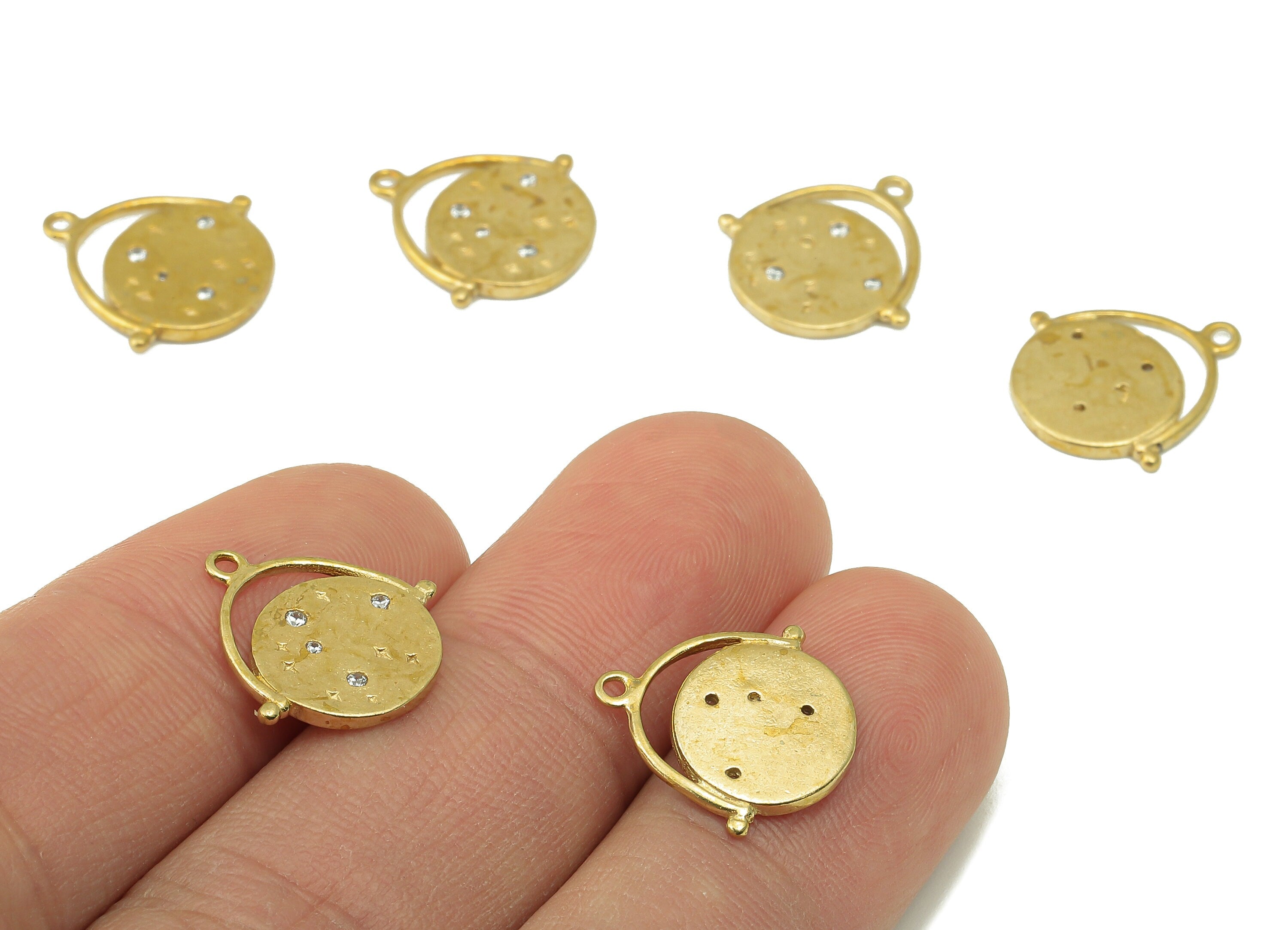 Raw Brass -Zircon Globe Pendant-Zircon Earrings-Globe Necklace Connector-DIY Jewelry Making Supplies-15.93 x 15.12 x 1.4mm- PP8385 - DOMEDBAZAAR