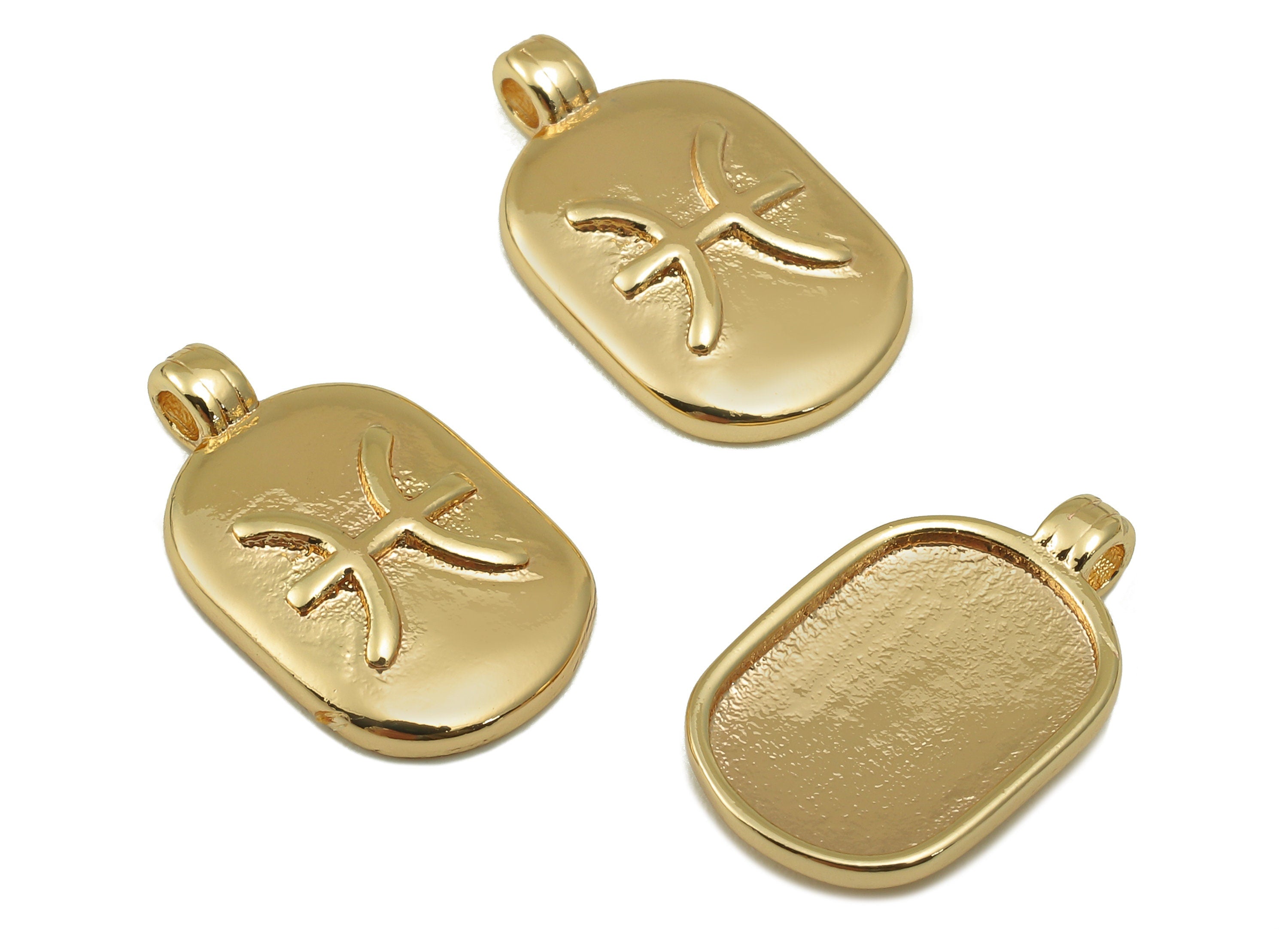Brass Oval Earring Charm - Brass Constellation Earring -Textured Oval Pisces Pendant-18K Real Gold Plated-JewelryMaking-18x11x2.7mm-RGP6669B - DOMEDBAZAAR