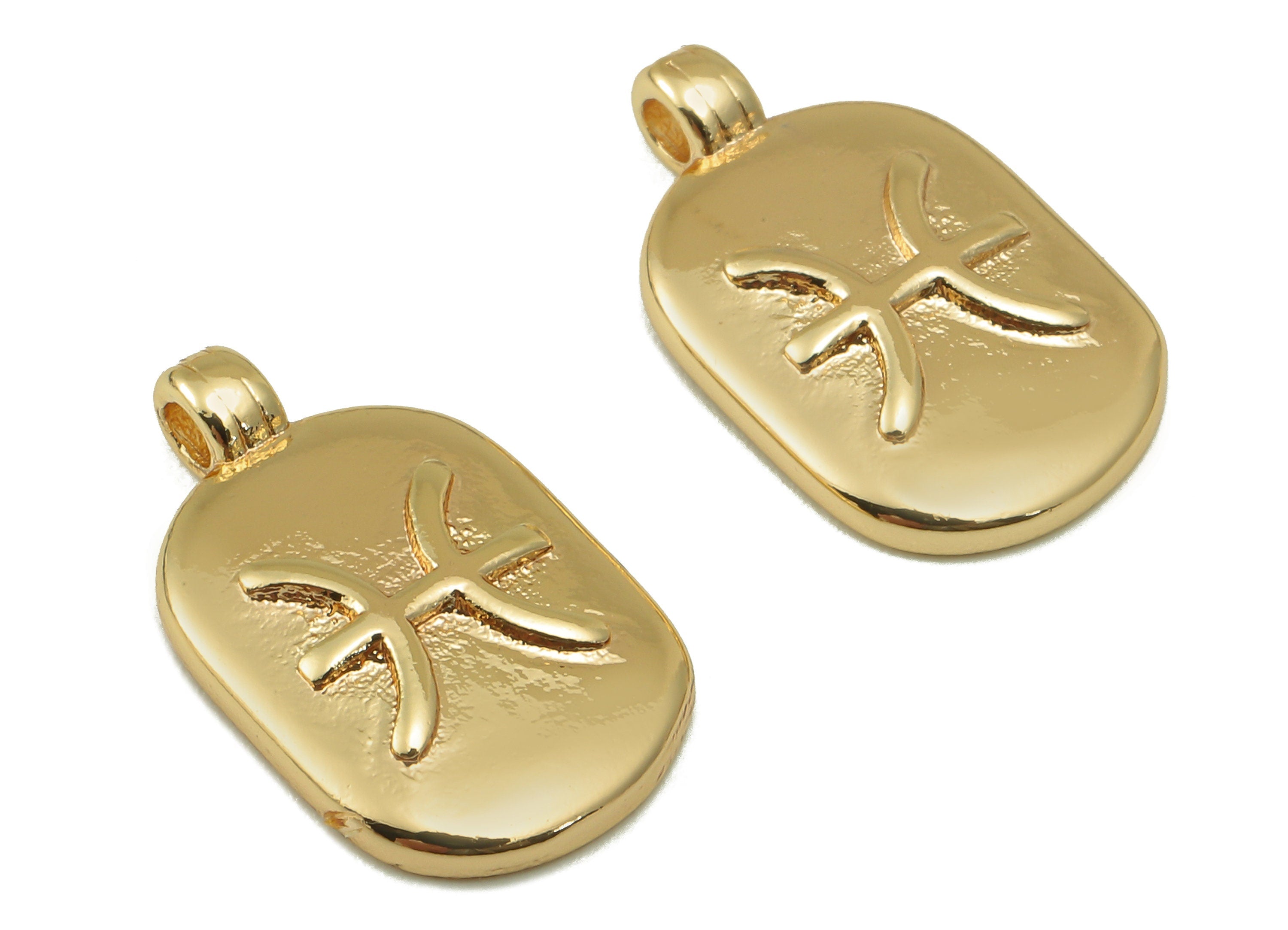 Brass Oval Earring Charm - Brass Constellation Earring -Textured Oval Pisces Pendant-18K Real Gold Plated-JewelryMaking-18x11x2.7mm-RGP6669B - DOMEDBAZAAR