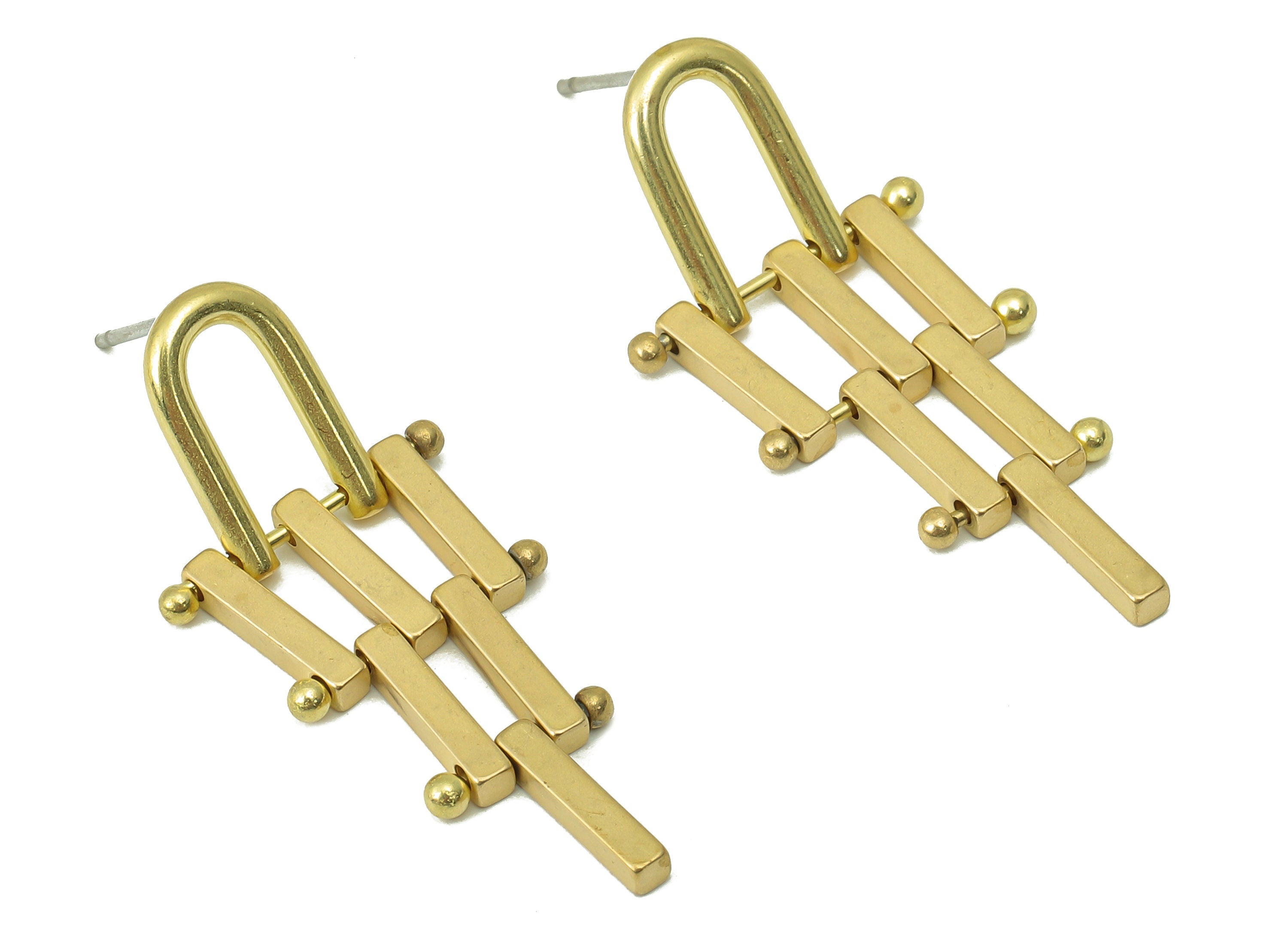 Raw Brass Ladder Stud Earring - Brass Rectangle Earring Stud and Hanging Ladder Earring Post -Jewelry Making- 37.64x 15.92x 1.85mm- PP8302 - DOMEDBAZAAR