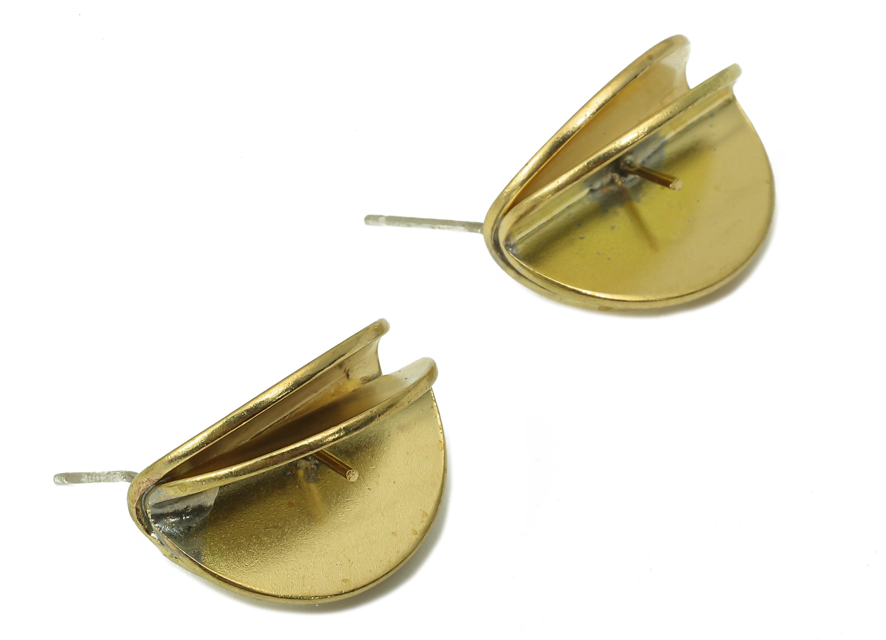 Raw Brass Round Folding Stud Earring - Brass Half Circle Earring Post- Brass Oval Earring Post -Jewelry Making- 19.86x 15.55x 0.92mm- PP8318 - DOMEDBAZAAR