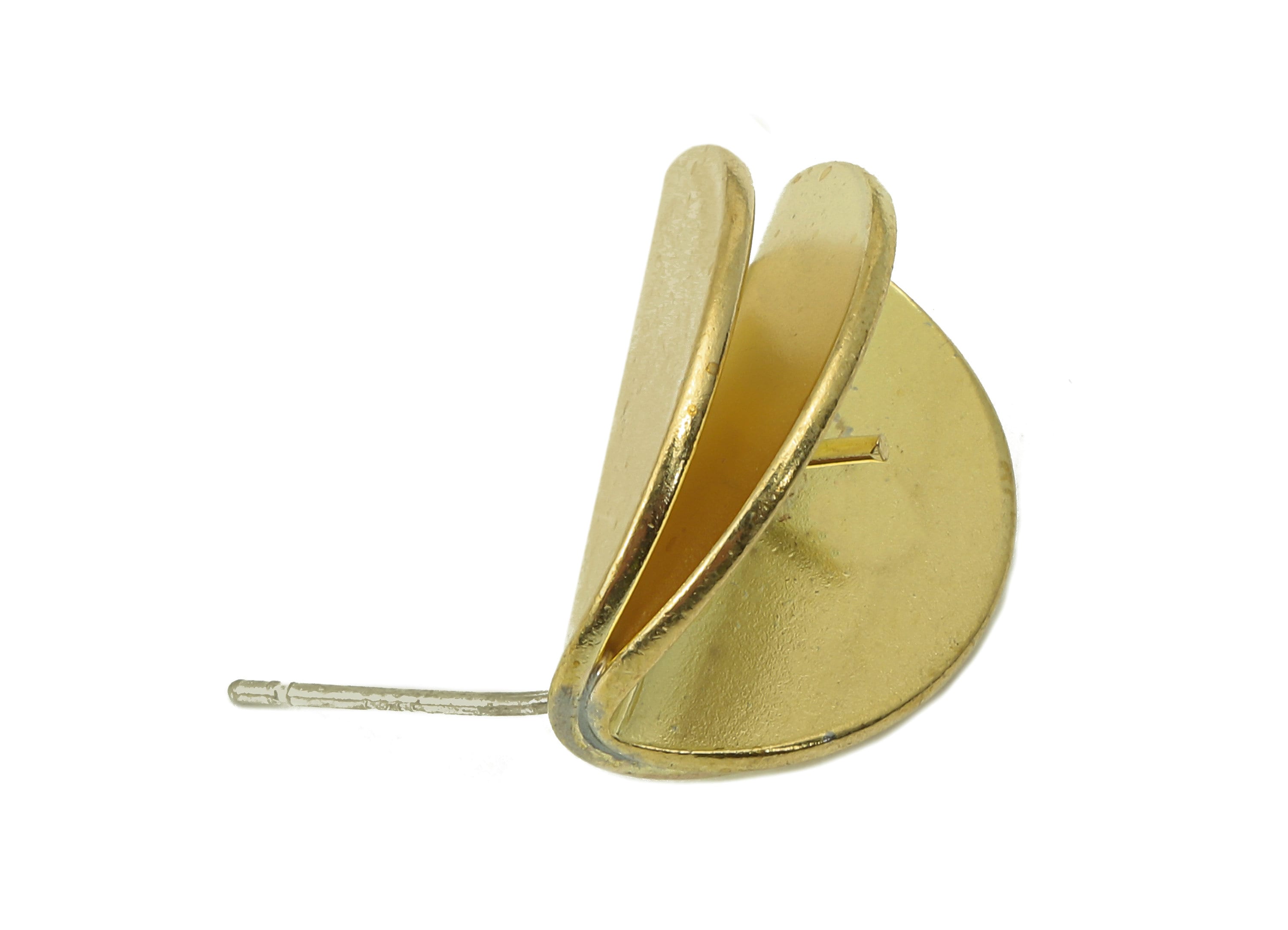 Raw Brass Round Folding Stud Earring - Brass Half Circle Earring Post- Brass Oval Earring Post -Jewelry Making- 19.86x 15.55x 0.92mm- PP8318 - DOMEDBAZAAR