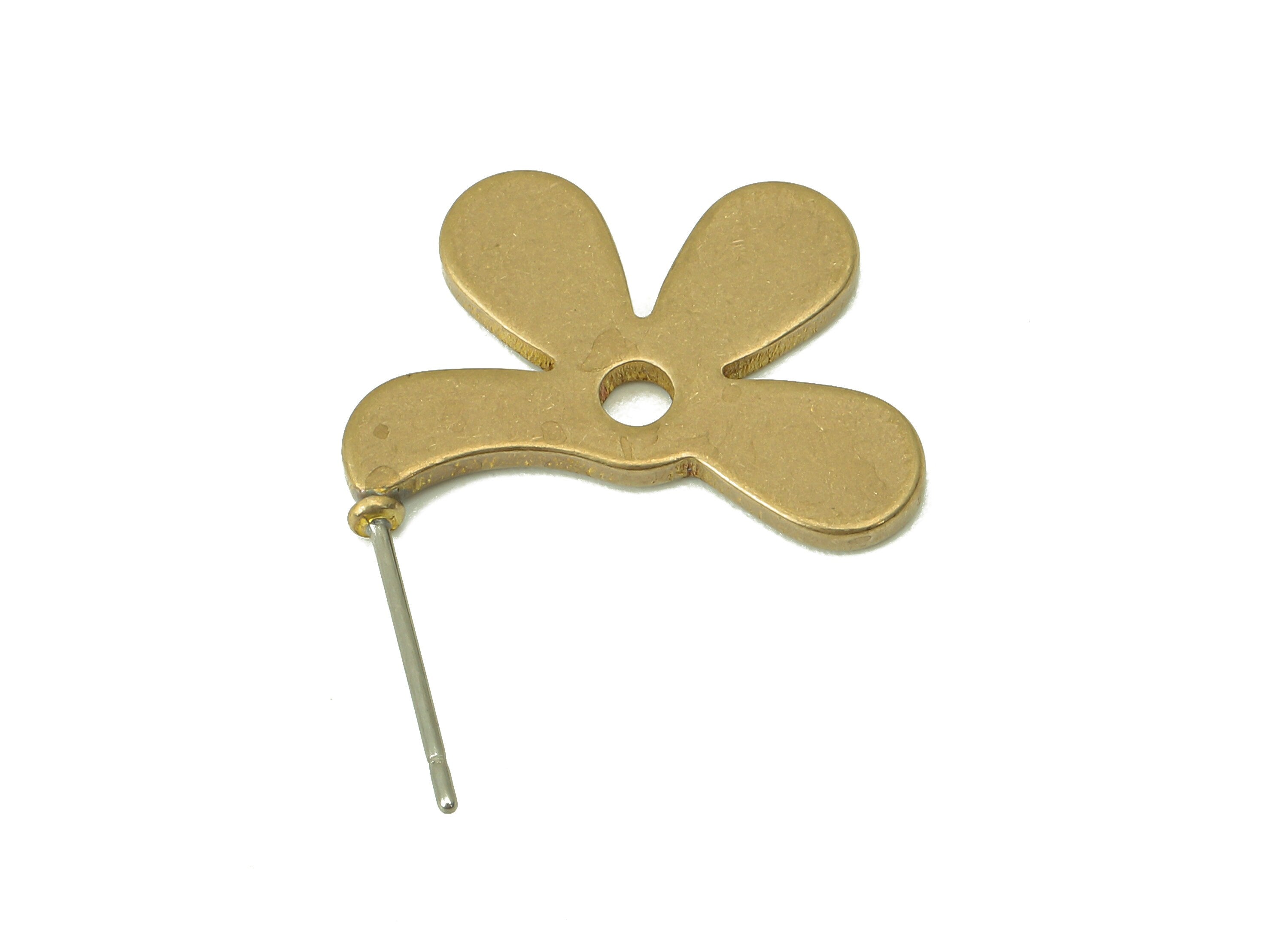 Raw Brass Flower Stud Earring - Brass Flower Earring Post- Brass Earring Post -Jewelry Making- 19.41x 21.42x 1.8mm- PP8323 - DOMEDBAZAAR