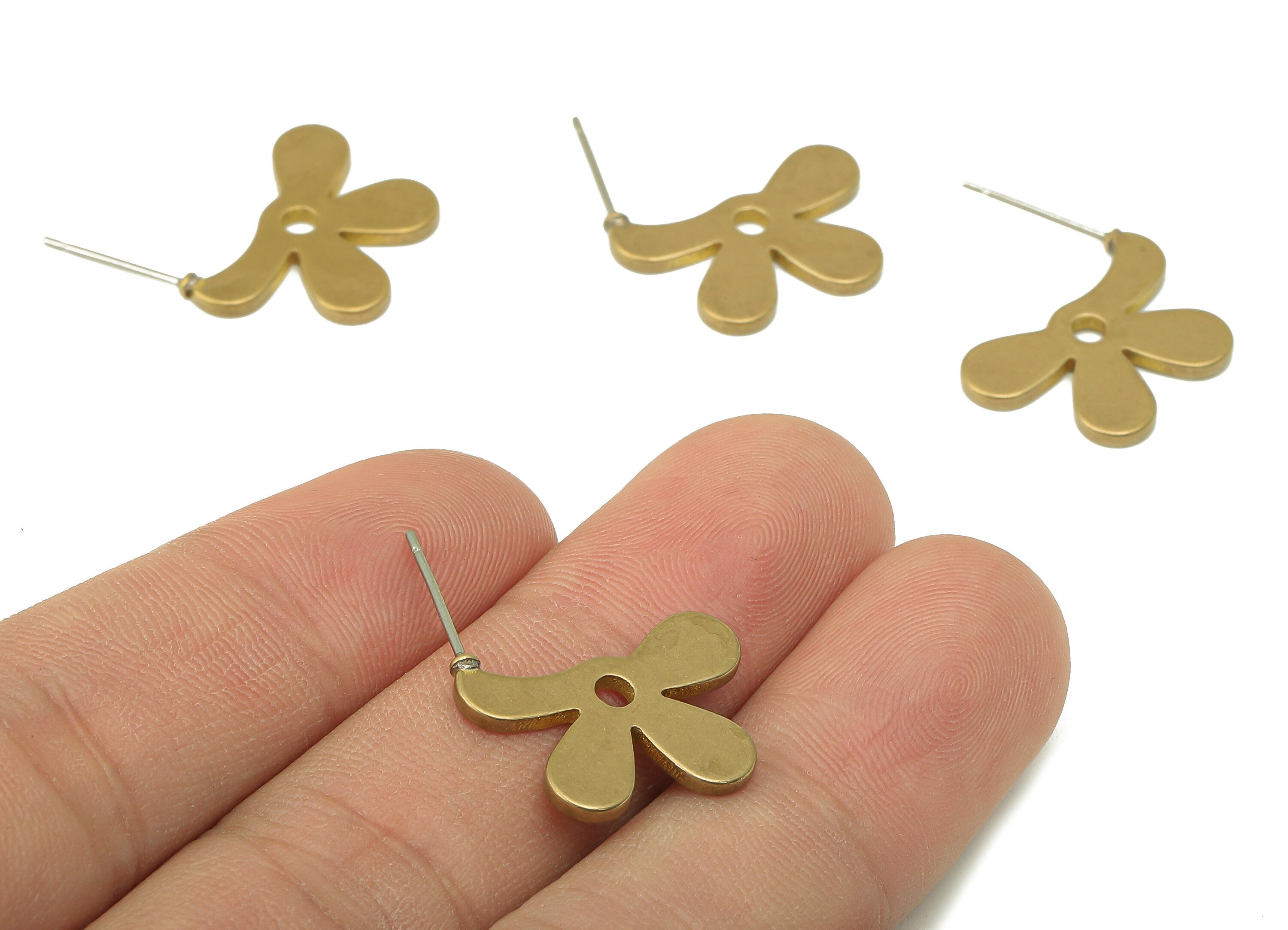 Raw Brass Flower Stud Earring - Brass Flower Earring Post- Brass Earring Post -Jewelry Making- 19.41x 21.42x 1.8mm- PP8323 - DOMEDBAZAAR