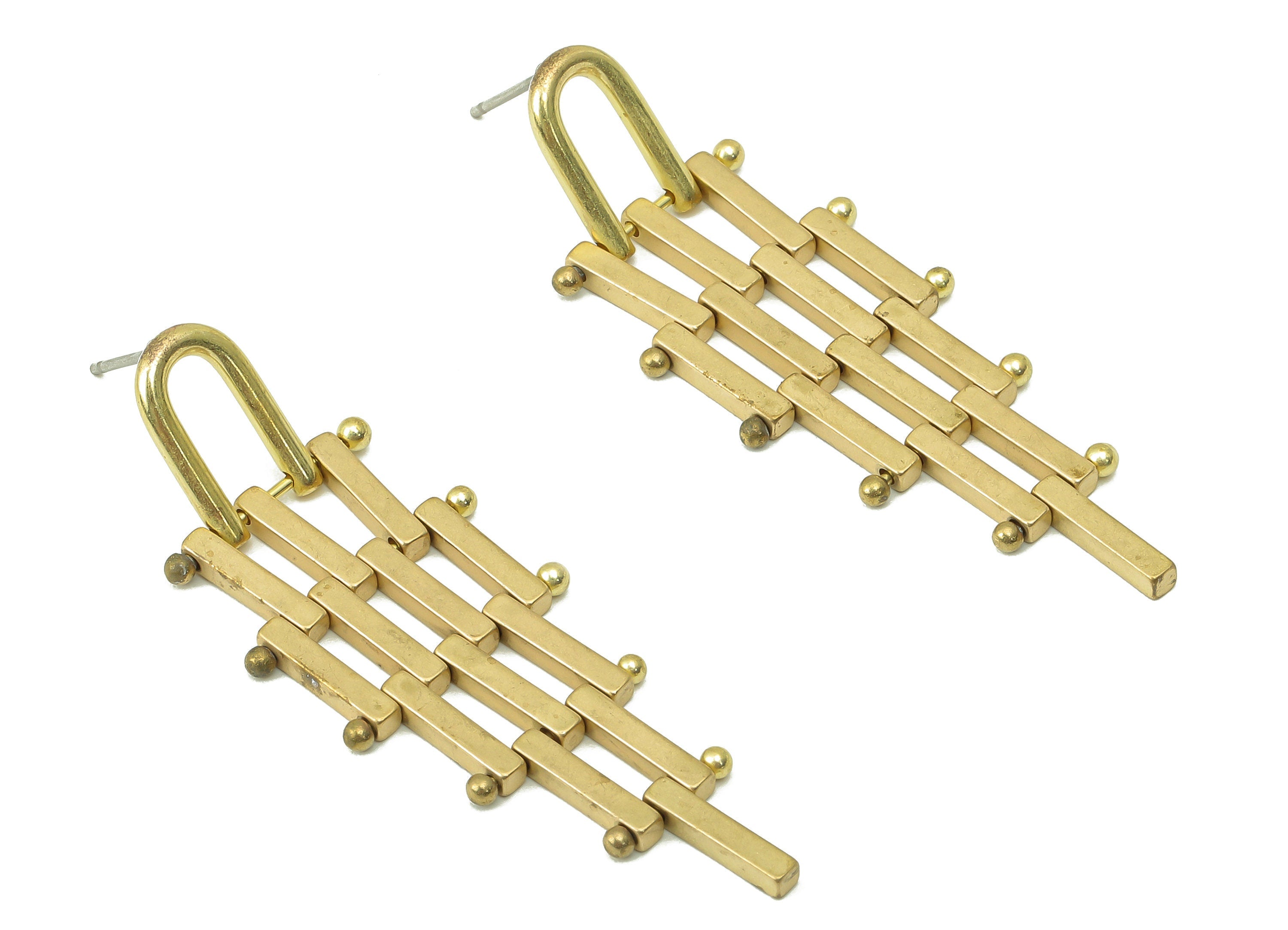 Raw Brass Ladder Stud Earring - Brass Rectangle Earring Stud and Hanging Ladder Earring Post -Jewelry Making- 53.65x 18.34x 1.91mm- PP8324 - DOMEDBAZAAR
