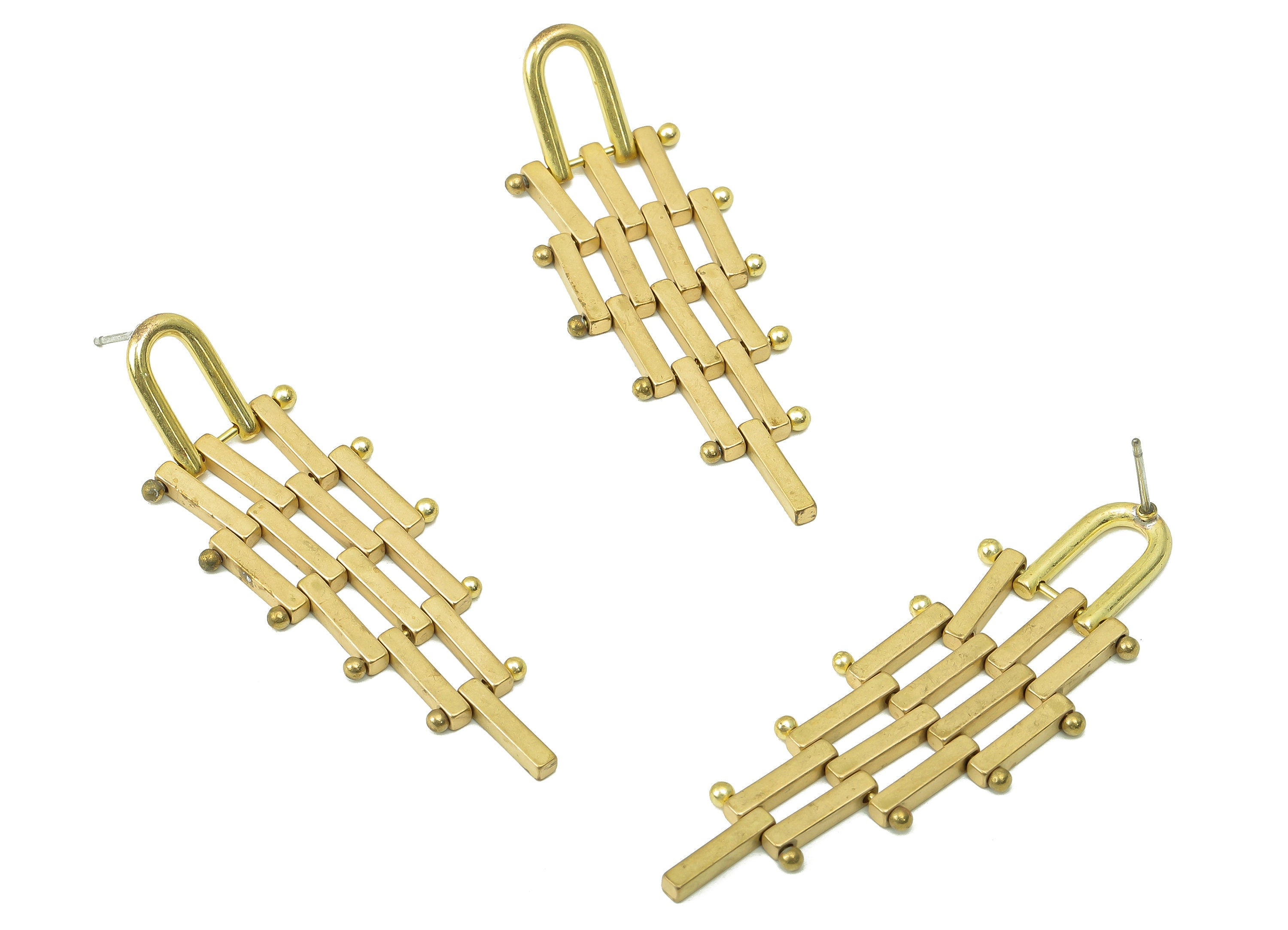 Raw Brass Ladder Stud Earring - Brass Rectangle Earring Stud and Hanging Ladder Earring Post -Jewelry Making- 53.65x 18.34x 1.91mm- PP8324 - DOMEDBAZAAR
