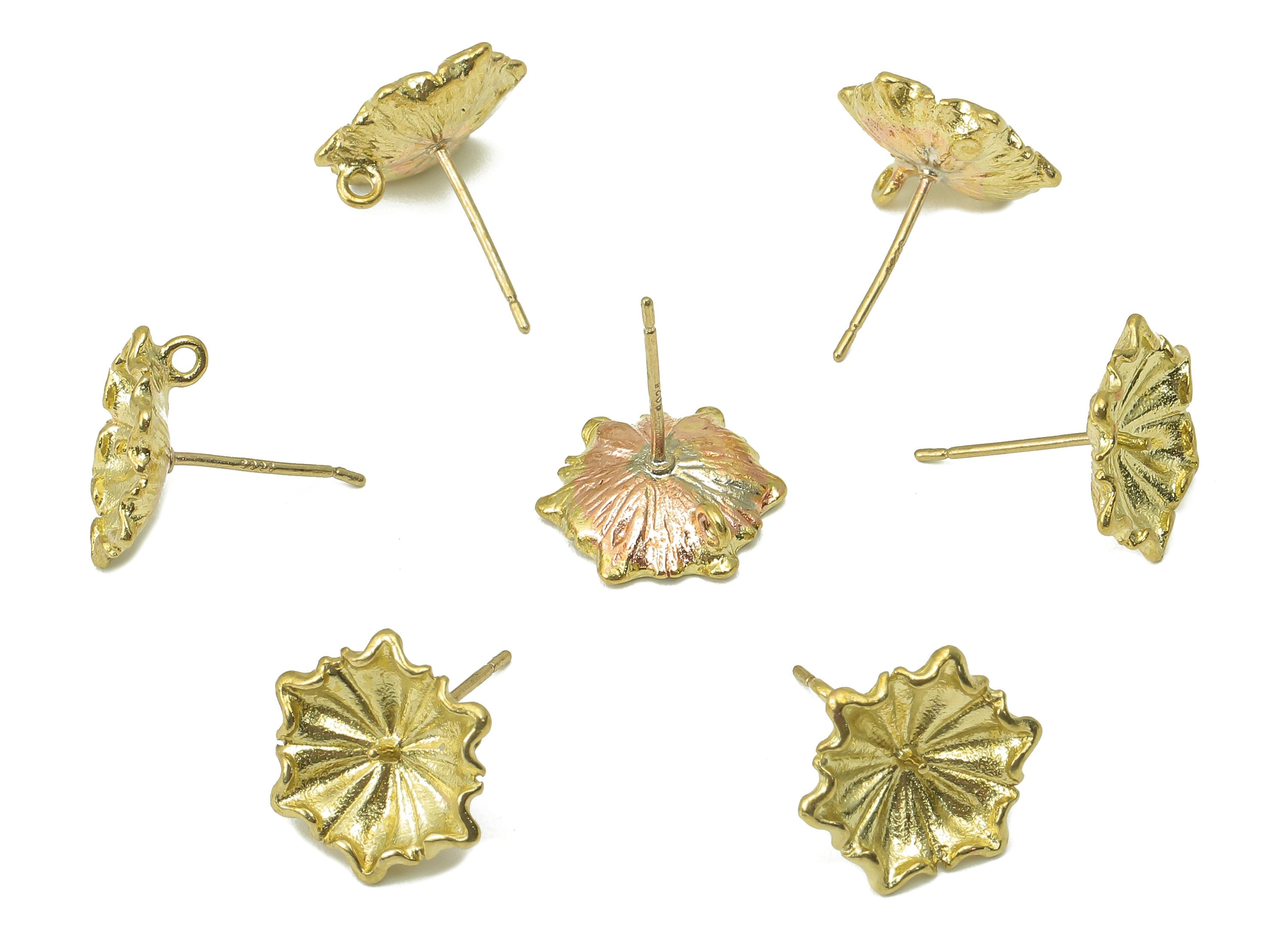 Raw Brass Flower Stud Earring - Brass Flower Earring Stud For Pearl- Brass Earring Post With Loop-Jewelry Making-11.91x 11.91x1.38mm- PP8325 - DOMEDBAZAAR