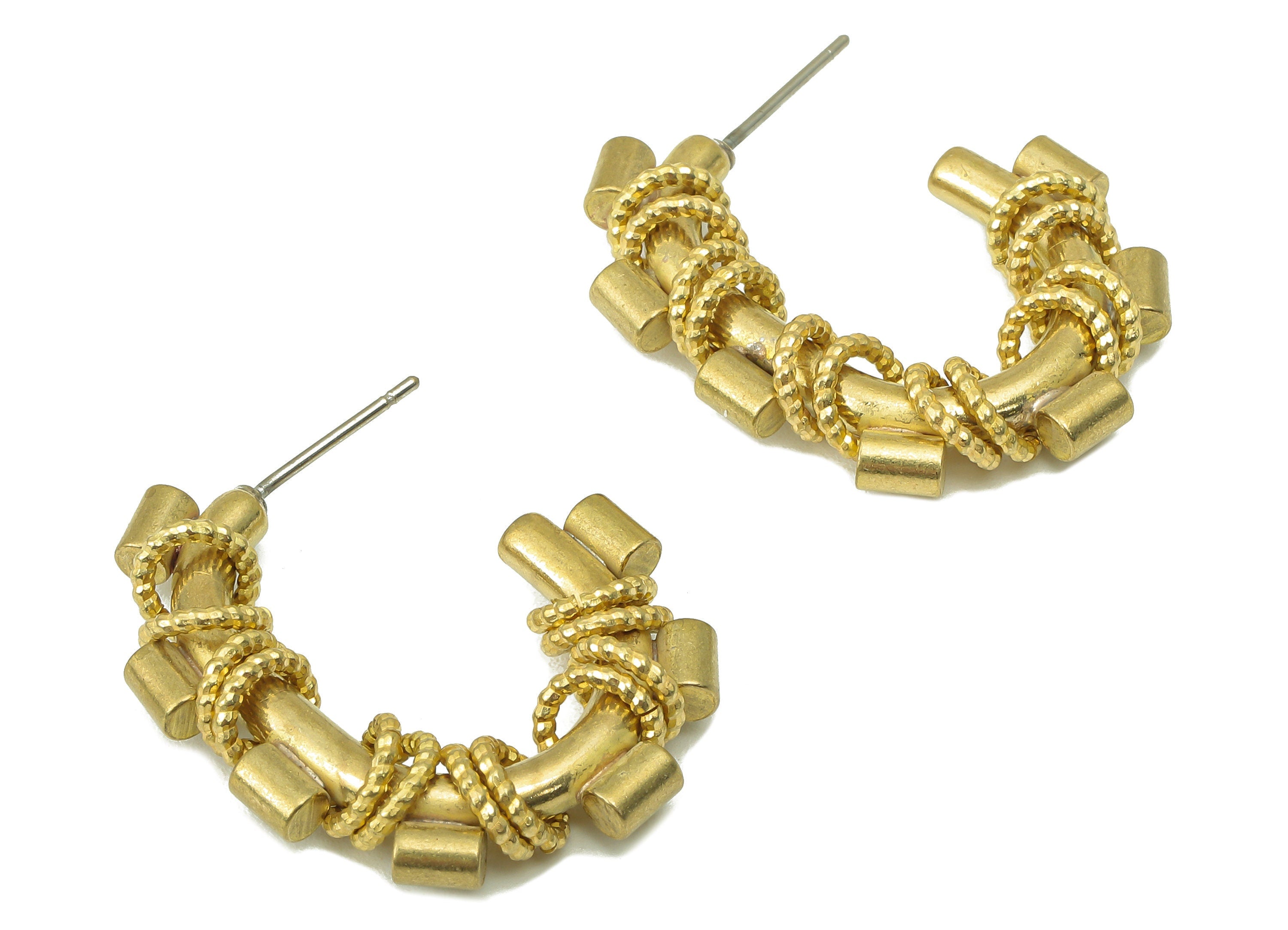 Raw Brass Oval Rectangle Hoop Stud Earring - Brass Cylindrical Earring Stud -Open Chain Hoop Earring Post -31.21x 24.12x 4.92mm- PP8332 - DOMEDBAZAAR
